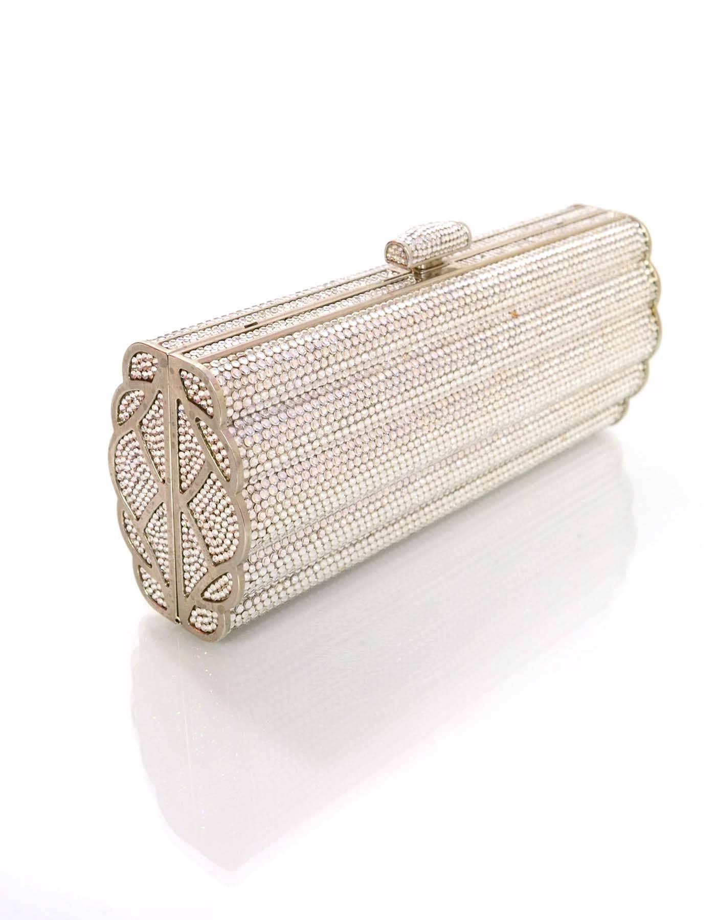 Beige Judith Leiber Pave Crystal Miniaudiere Clutch Bag w/ Shoulder Chain