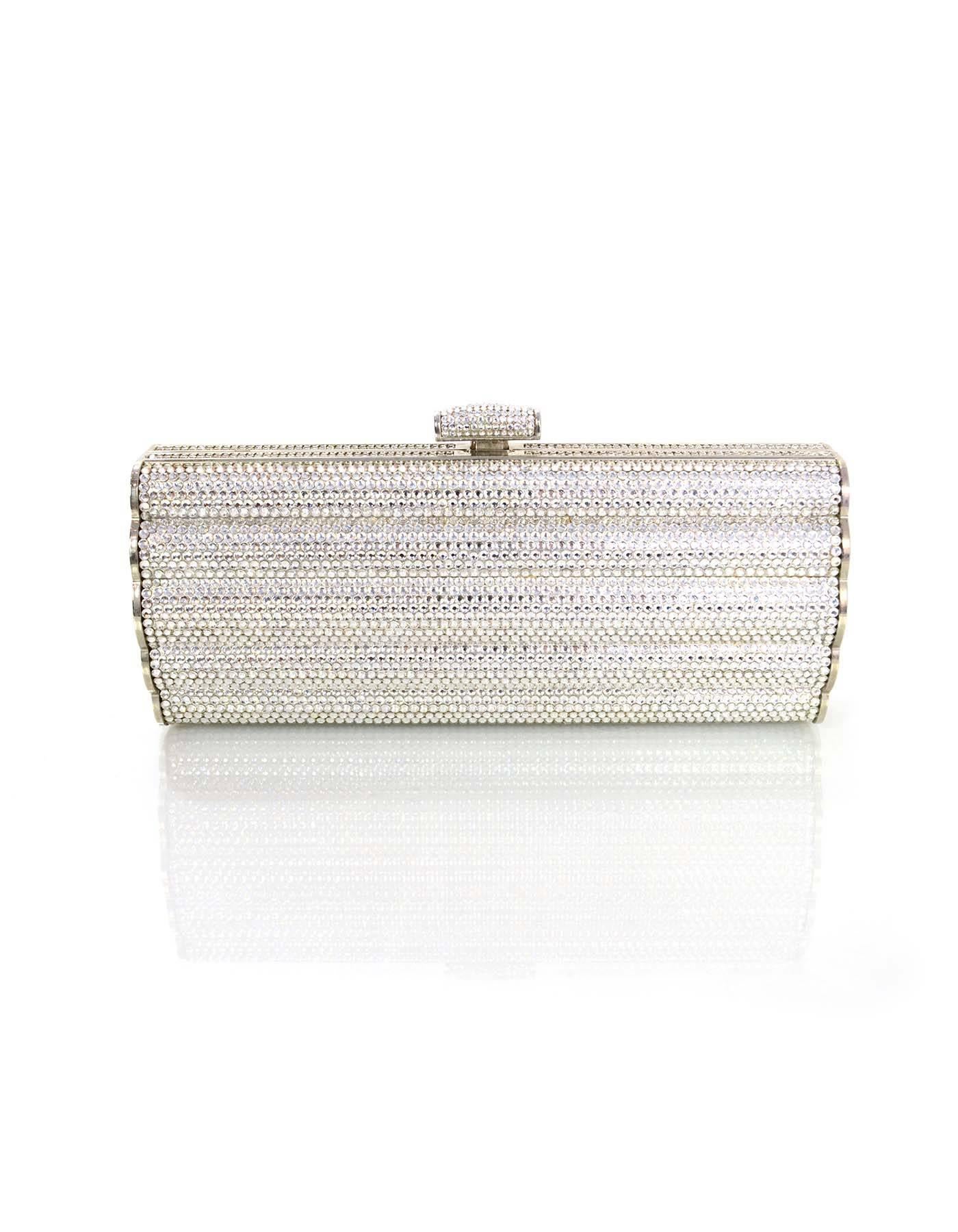 Judith Leiber Pave Crystal Miniaudiere Clutch Bag w/ Shoulder Chain In Excellent Condition In New York, NY