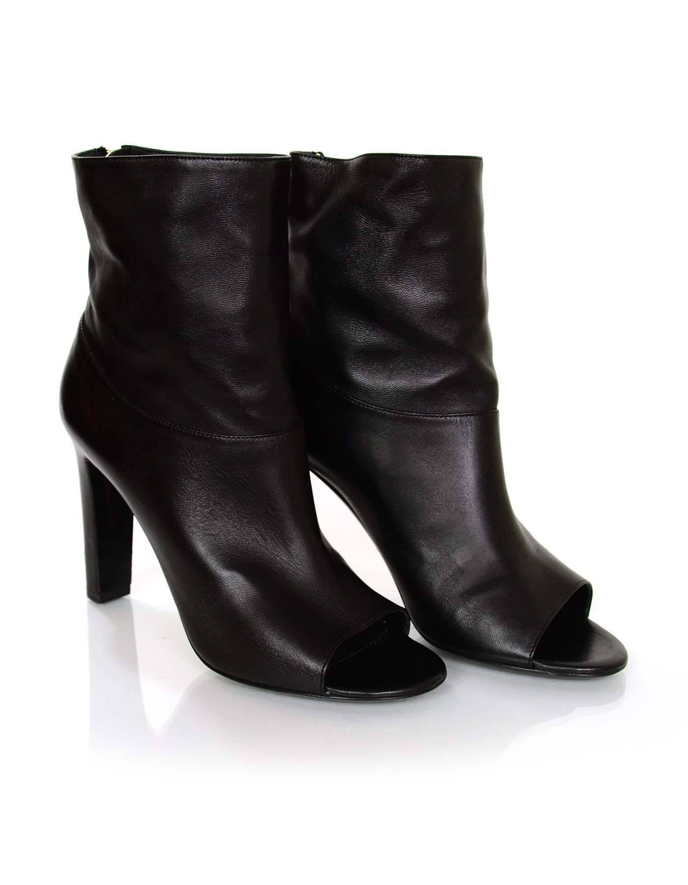 Chanel Black Leather Open-Toe Ankle Boots w/ Pearl Heel Sz 36.5 NEW In Excellent Condition In New York, NY