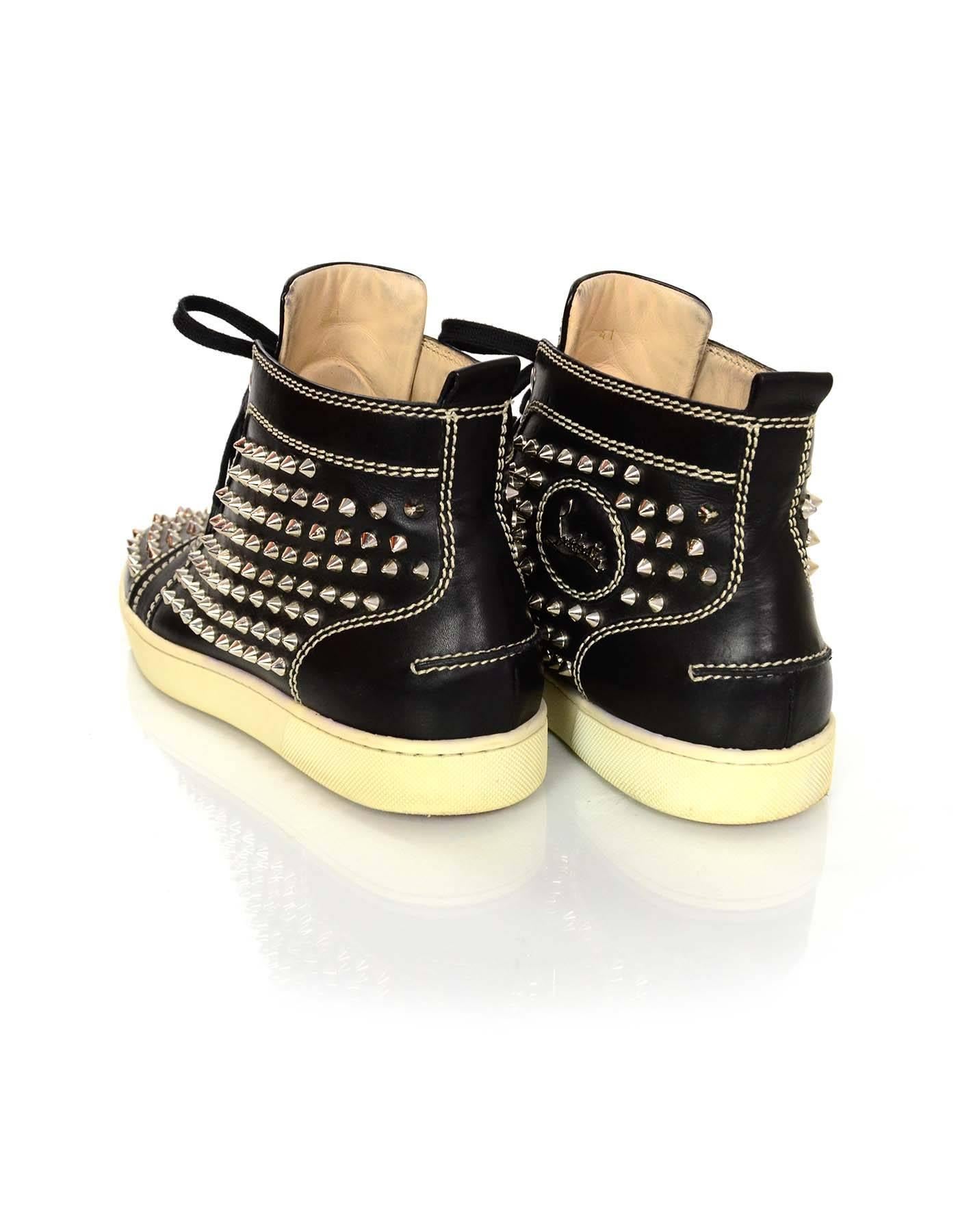 Christian Louboutin Black Leather Louis Spike High-top Studded Sneakers Sz 41 1