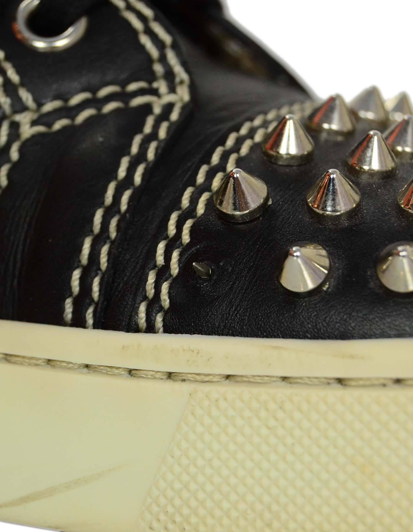Christian Louboutin Black Leather Louis Spike High-top Studded Sneakers Sz 41 4