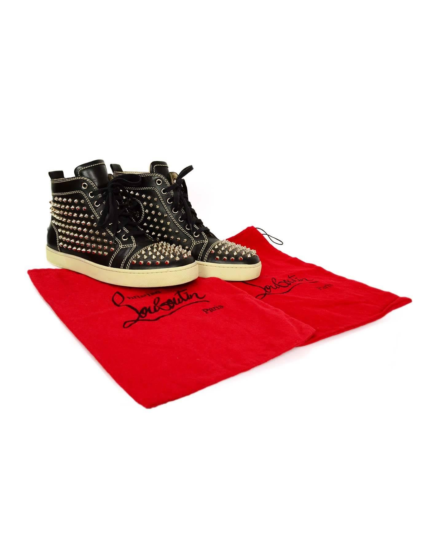 Christian Louboutin Black Leather Louis Spike High-top Studded Sneakers Sz 41 5