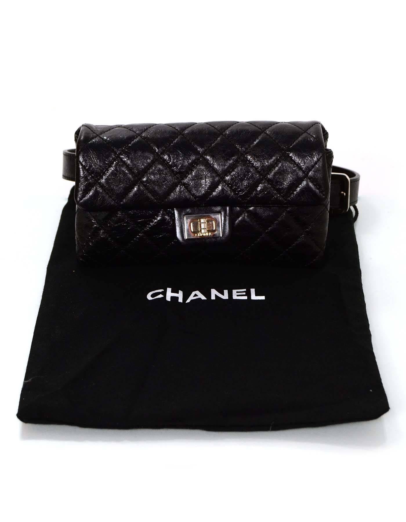 Chanel Black Distressed Quilted Leather 2.55 Belt Bag Sz 36 5