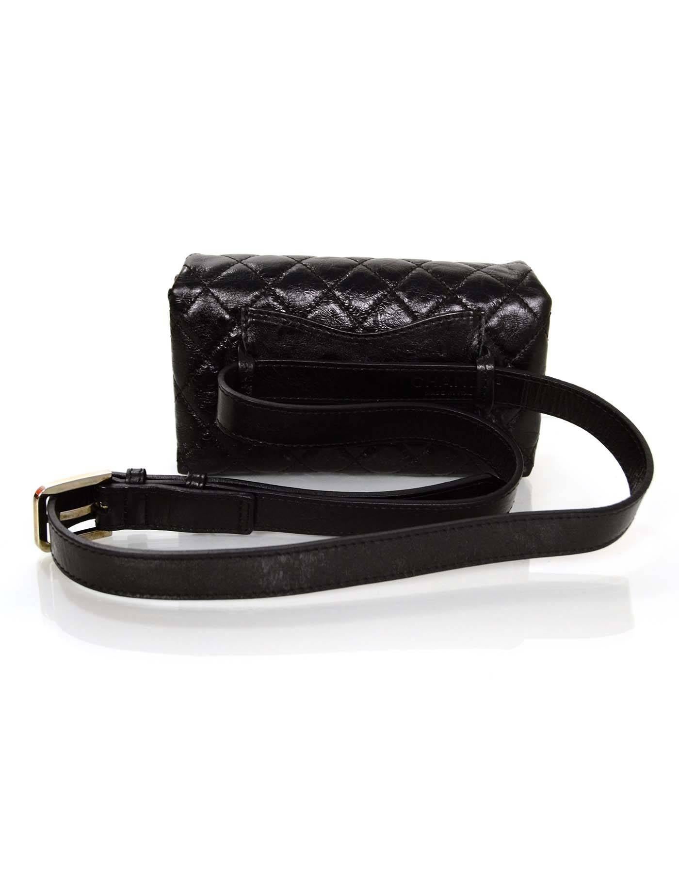 Chanel Black Distressed Quilted Leather 2.55 Belt Bag Sz 36 In Excellent Condition In New York, NY