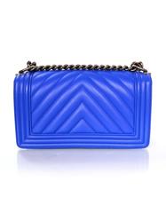 Chanel NEW 2016 RARE Cobalt Blue Chevron Old Medium Boy Bag