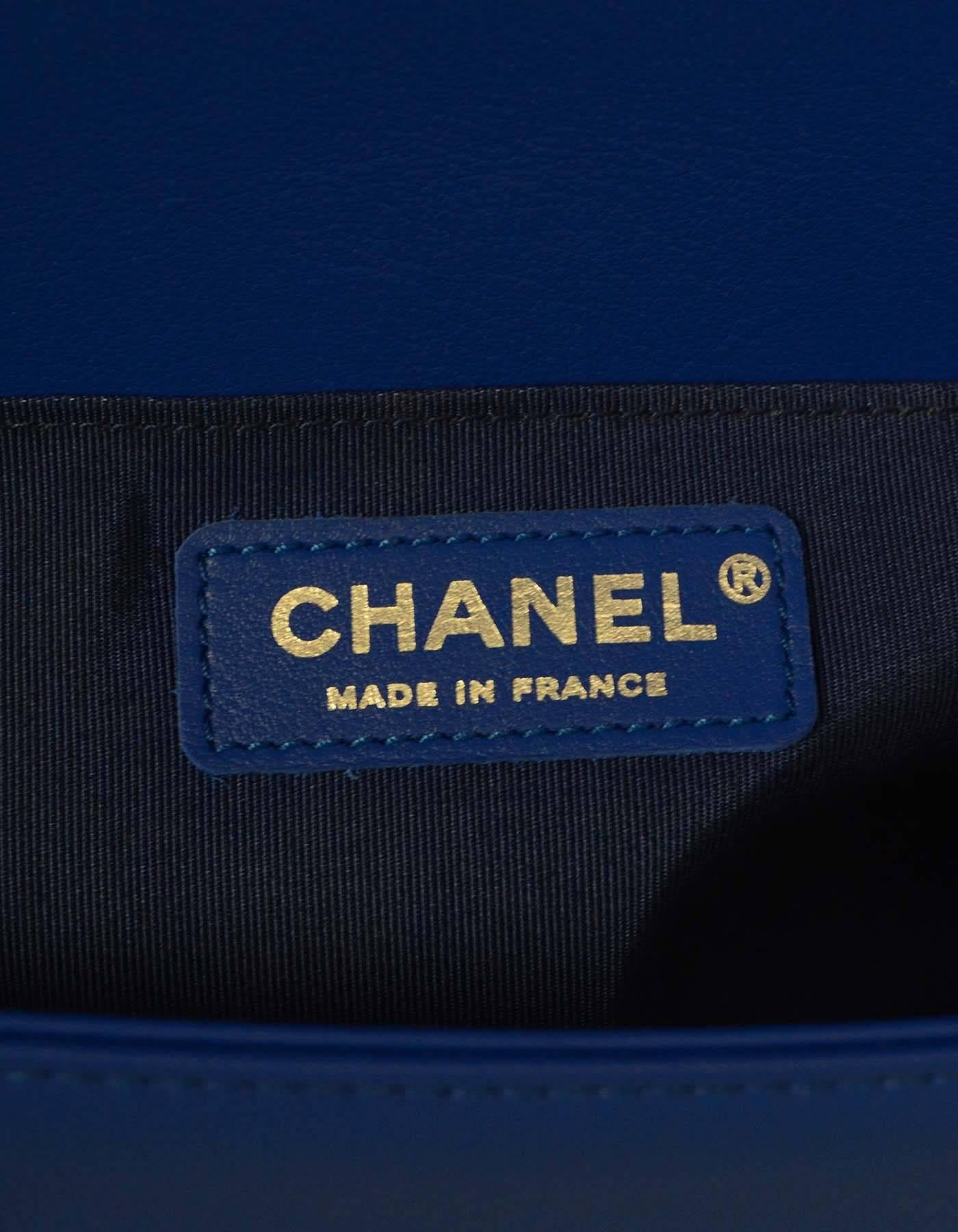Chanel NEW 2016 RARE Cobalt Blue Chevron Old Medium Boy Bag 2