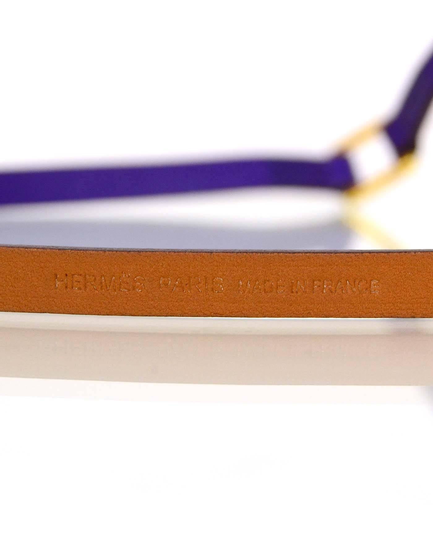100% Authentic Hermes Purple Iris Epsom Leather Dandy Pavane Quadruple Wrap Bracelet sz S. Featuring classic Hermes goldtone horsebit, this bracelet can also be worn doubled as a choker necklace.

Made In: France
Year of Production: 2012
Color: