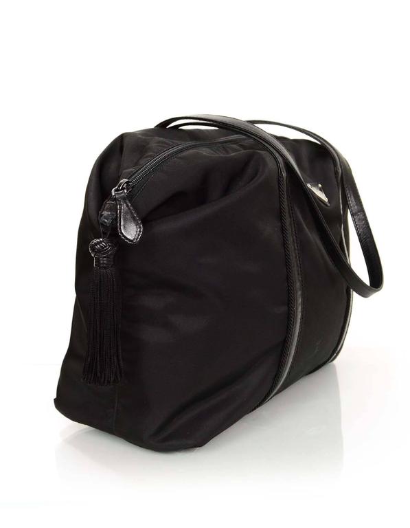 Prada Black Nylon Tassel Duffle Tote Bag For Sale at 1stDibs