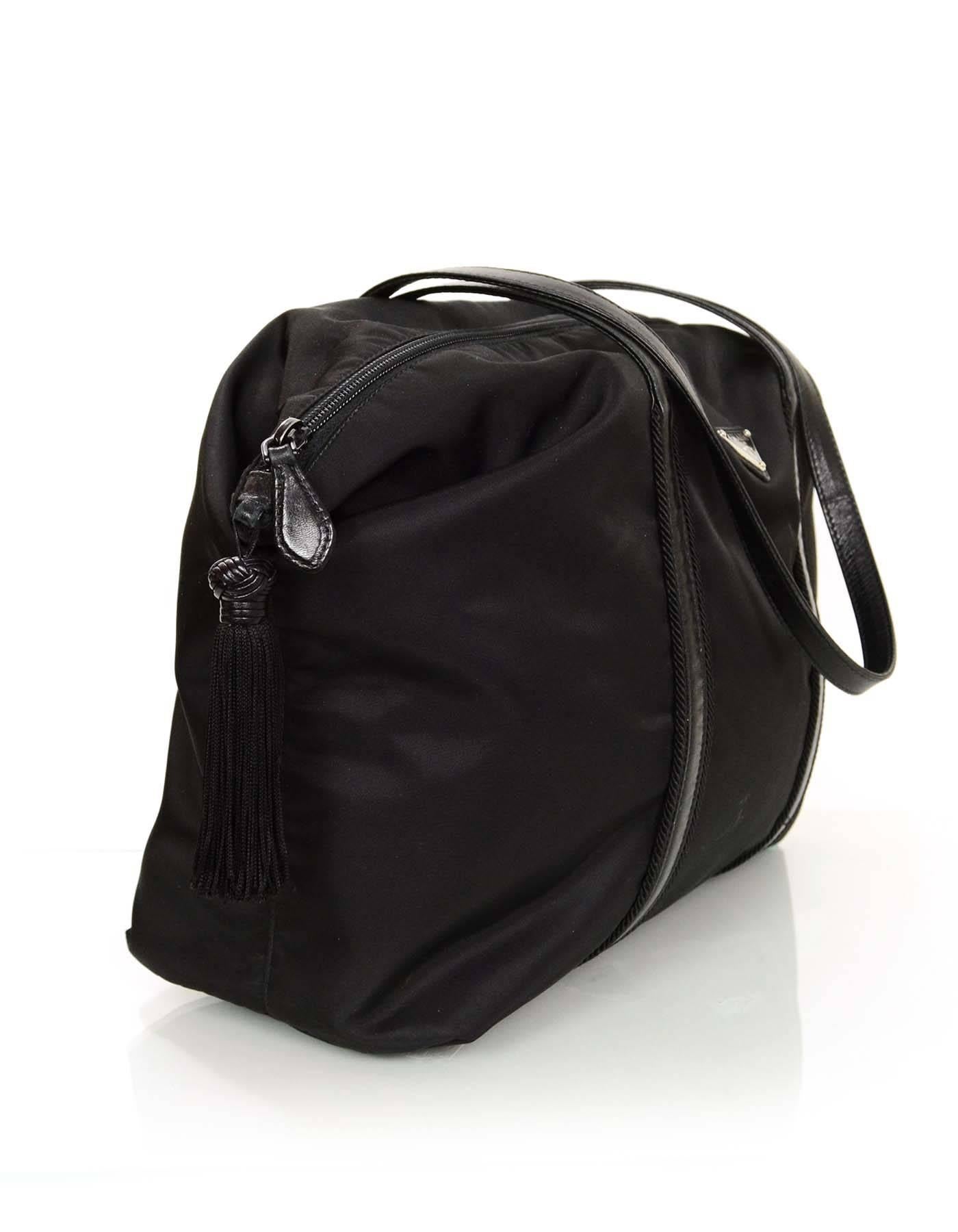 Prada Black Nylon Tassel Duffle Tote Bag In Excellent Condition In New York, NY