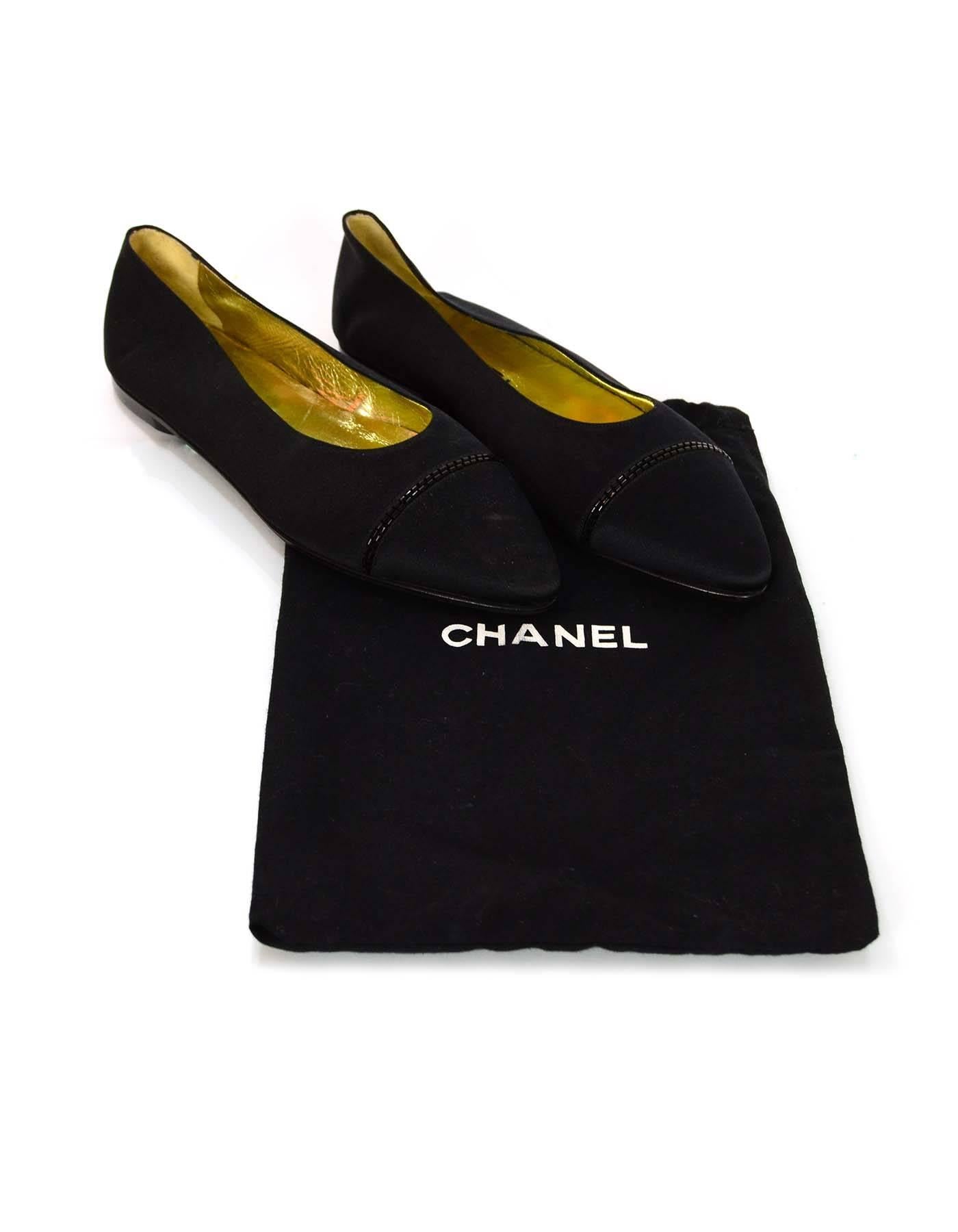 10/3 Chanel Vintage Black Satin Pointed-Toe Flats Sz 38 2