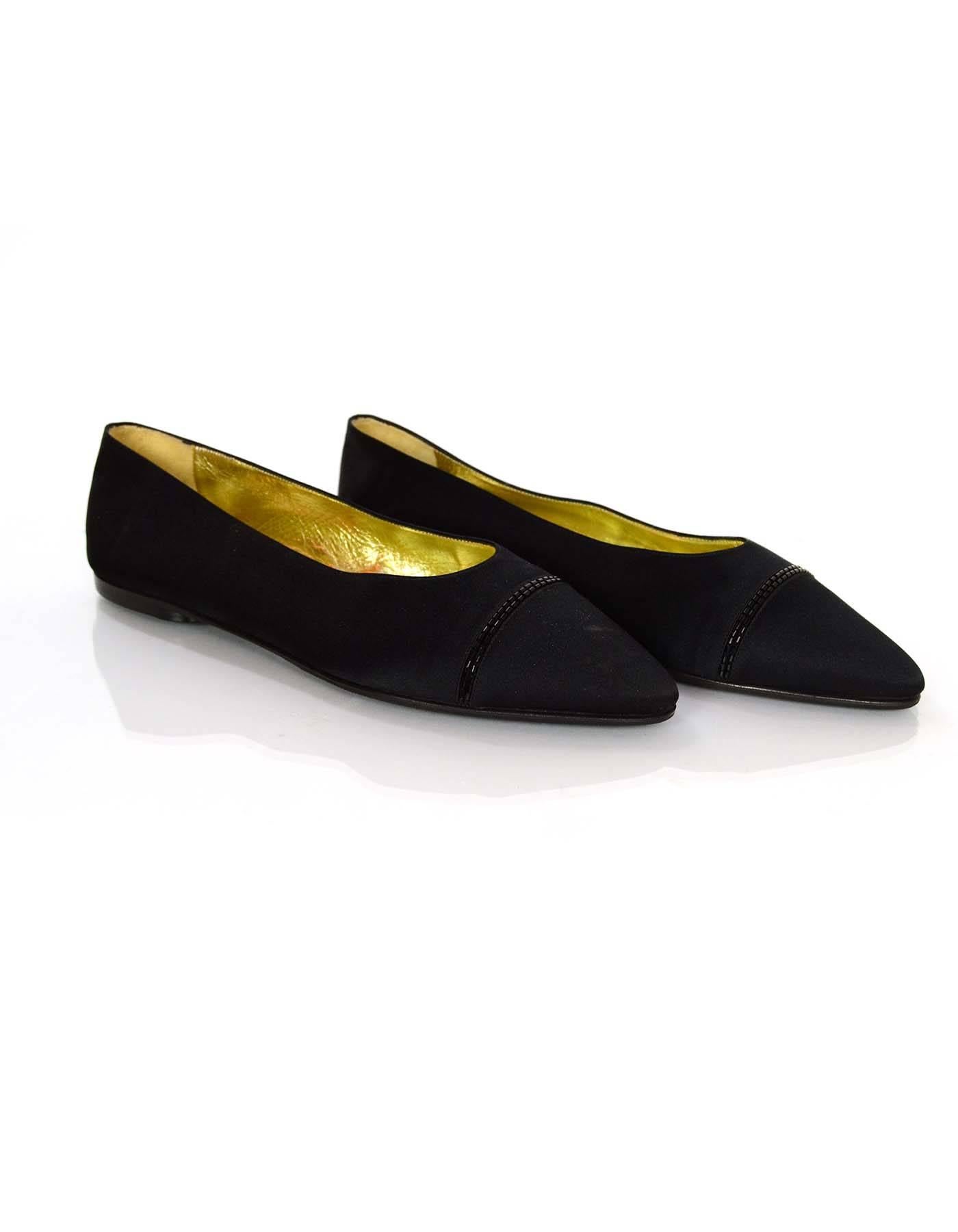10/3 Chanel Vintage Black Satin Pointed-Toe Flats Sz 38 In Excellent Condition In New York, NY