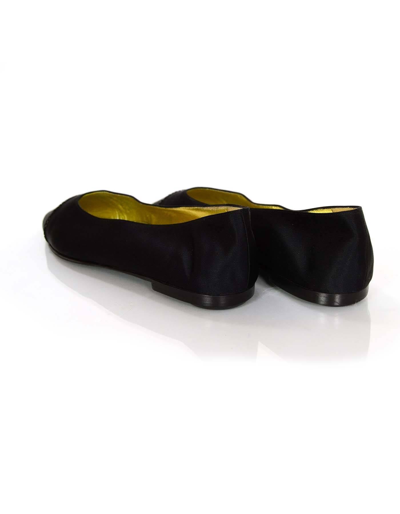 Women's 10/3 Chanel Vintage Black Satin Pointed-Toe Flats Sz 38