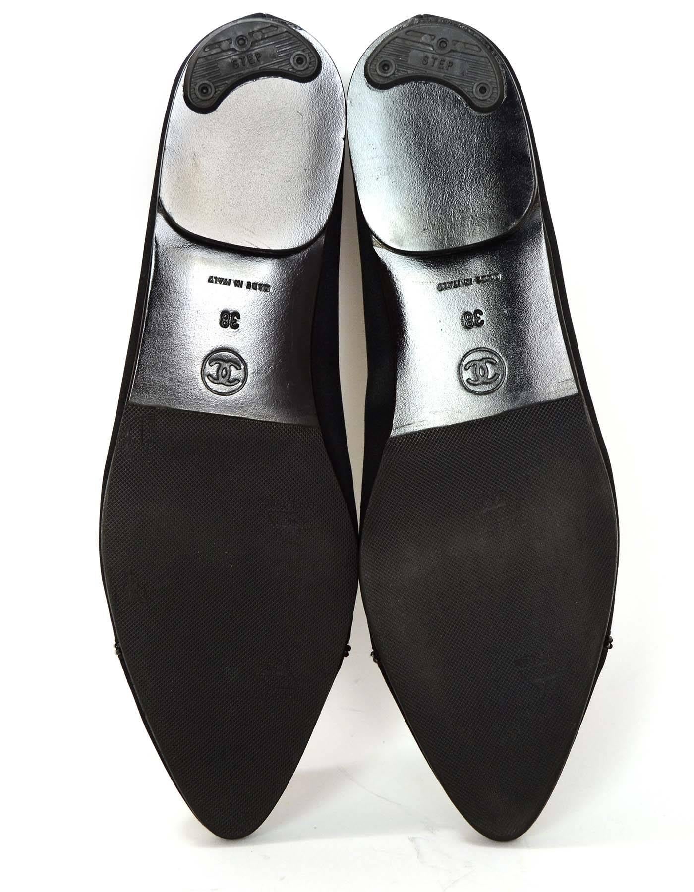 10/3 Chanel Vintage Black Satin Pointed-Toe Flats Sz 38 1