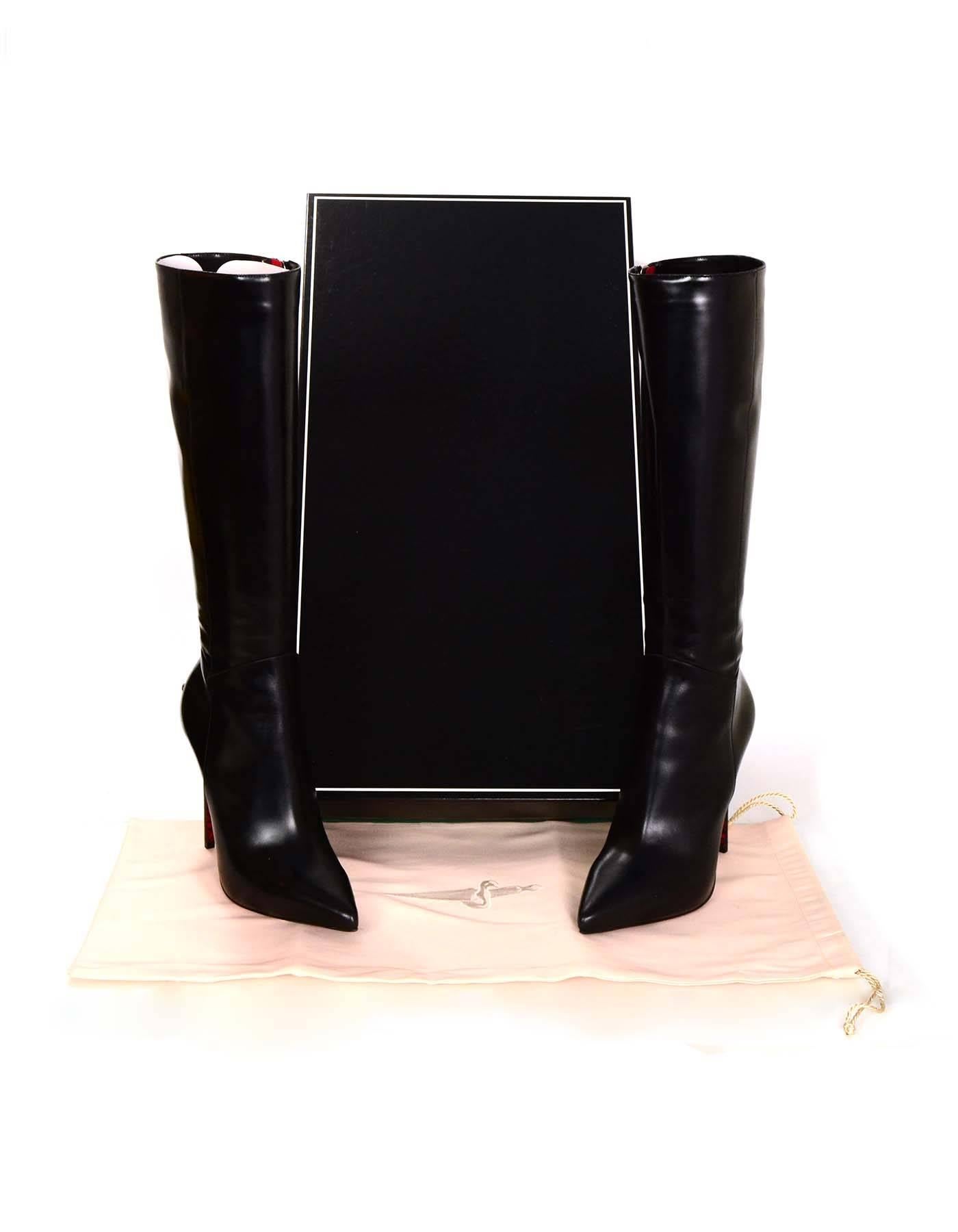 Women's  Cesare Paciotti Black Leather Dagger Tall Heeled Boots Sz 10 rt. $1, 500