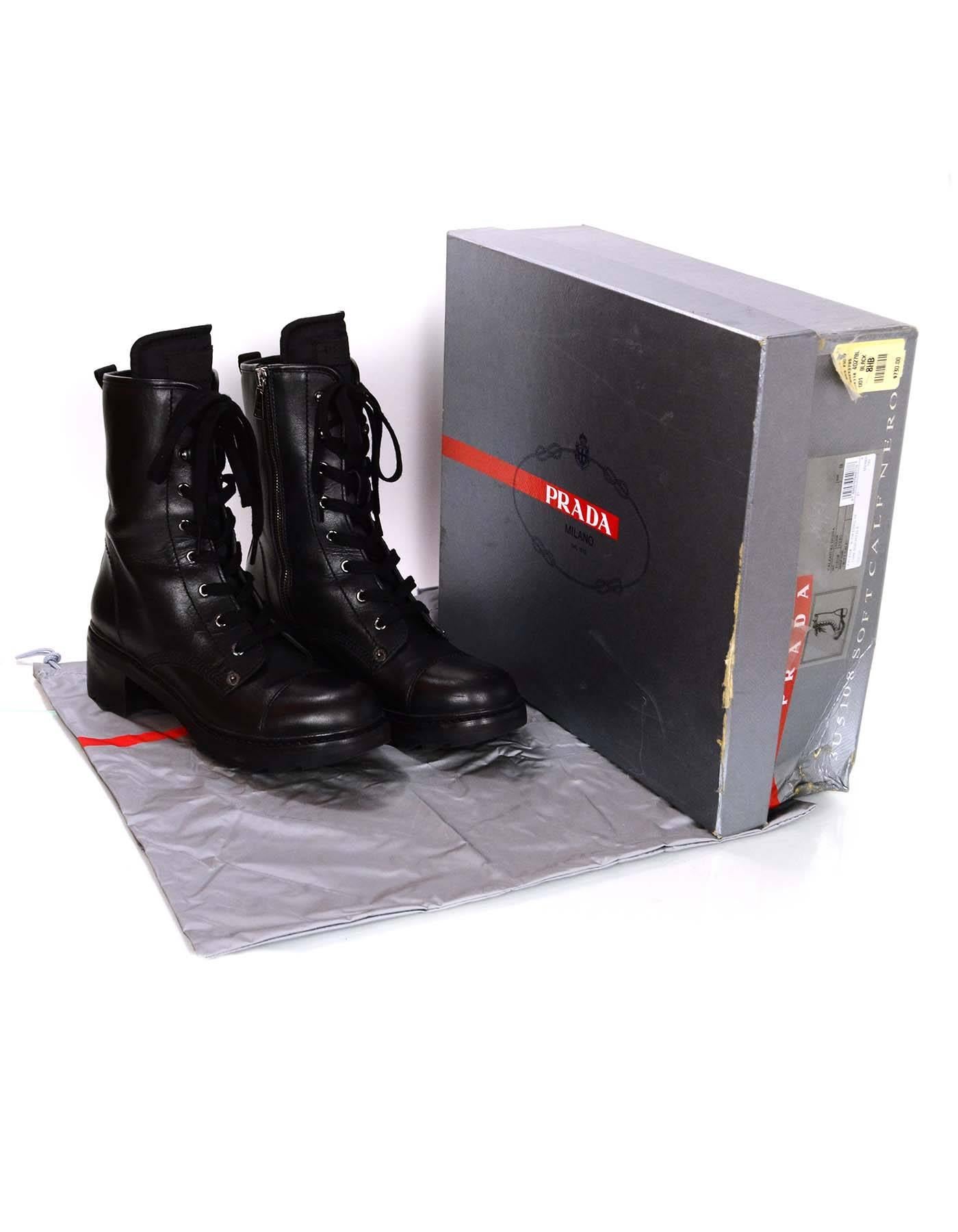 Women's Prada Sport Black Leather Combat Boots Sz 38.5