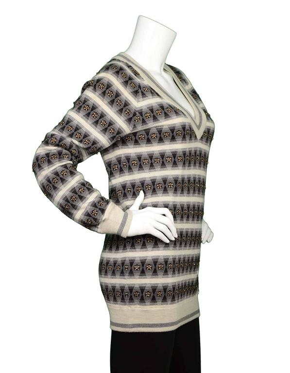 Chanel Striped Cashmere Beaded Sweater Sz 38 For Sale at 1stDibs
