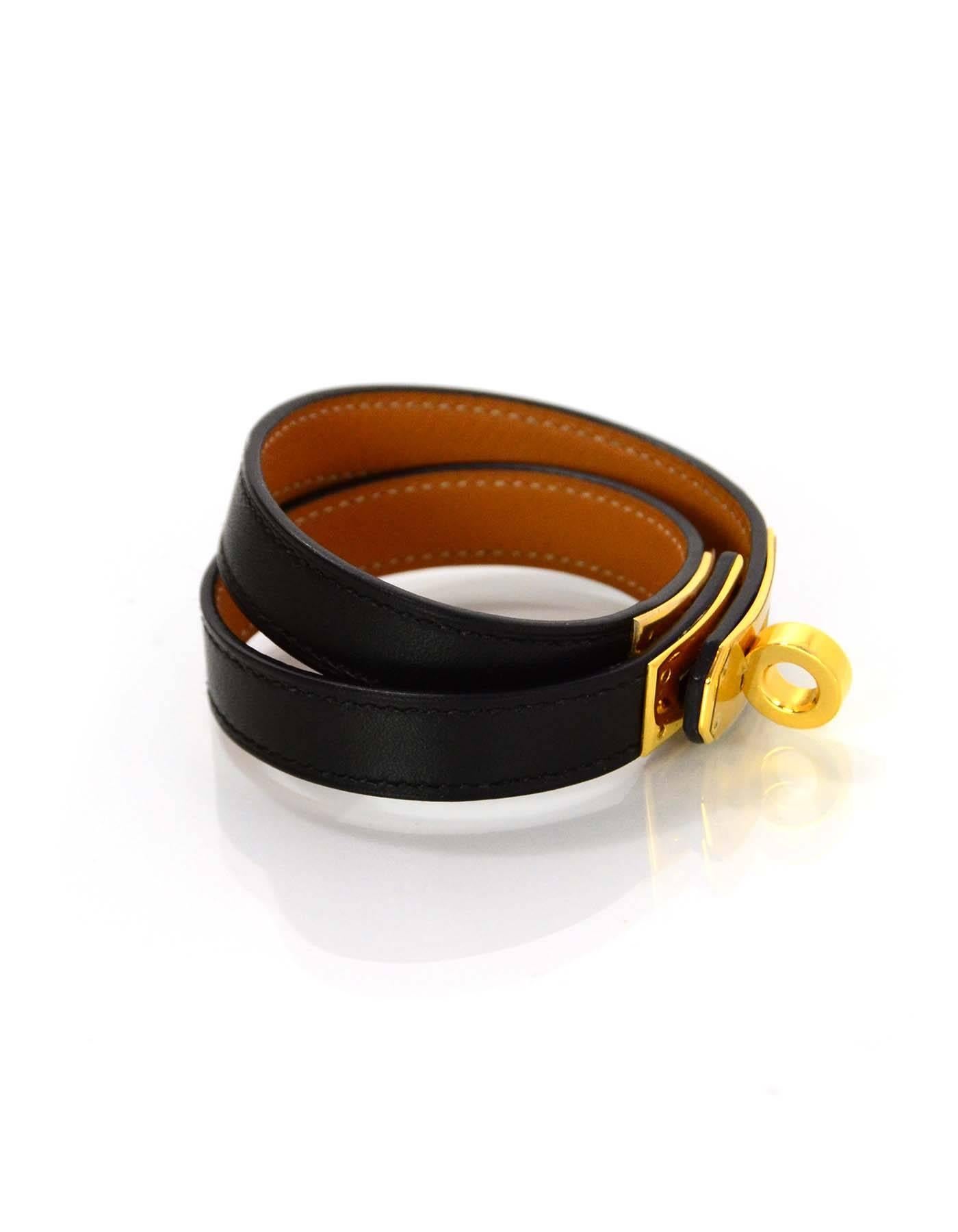 Hermes Black and Gold Kelly Double Tour Bracelet Sz M In Excellent Condition In New York, NY