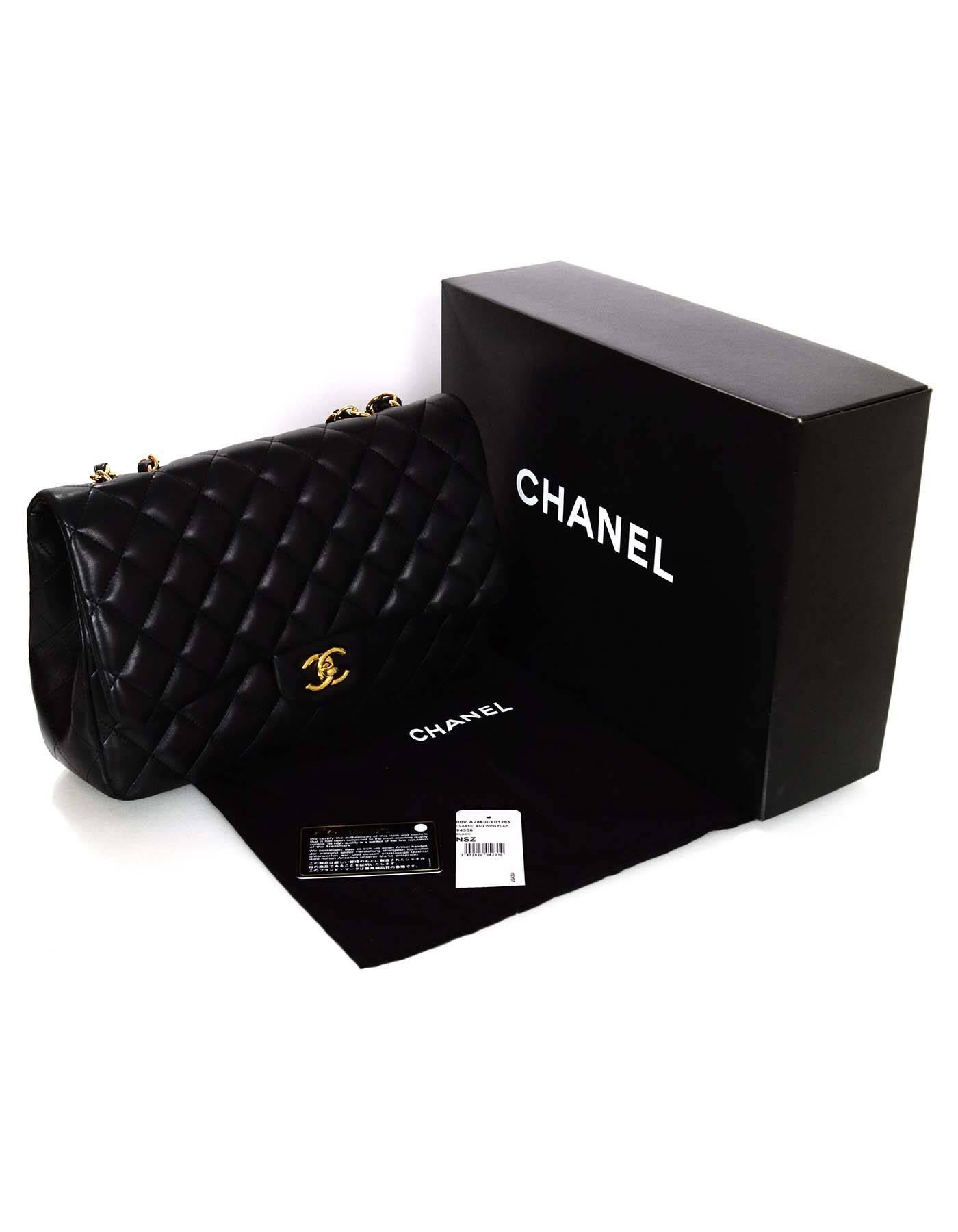 Chanel Black Lambskin Leather Single Flap Jumbo Bag with GHW 6