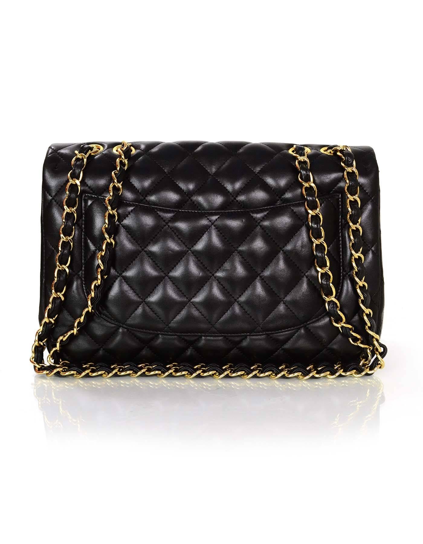Chanel Black Lambskin Leather Single Flap Jumbo Bag with GHW In Excellent Condition In New York, NY