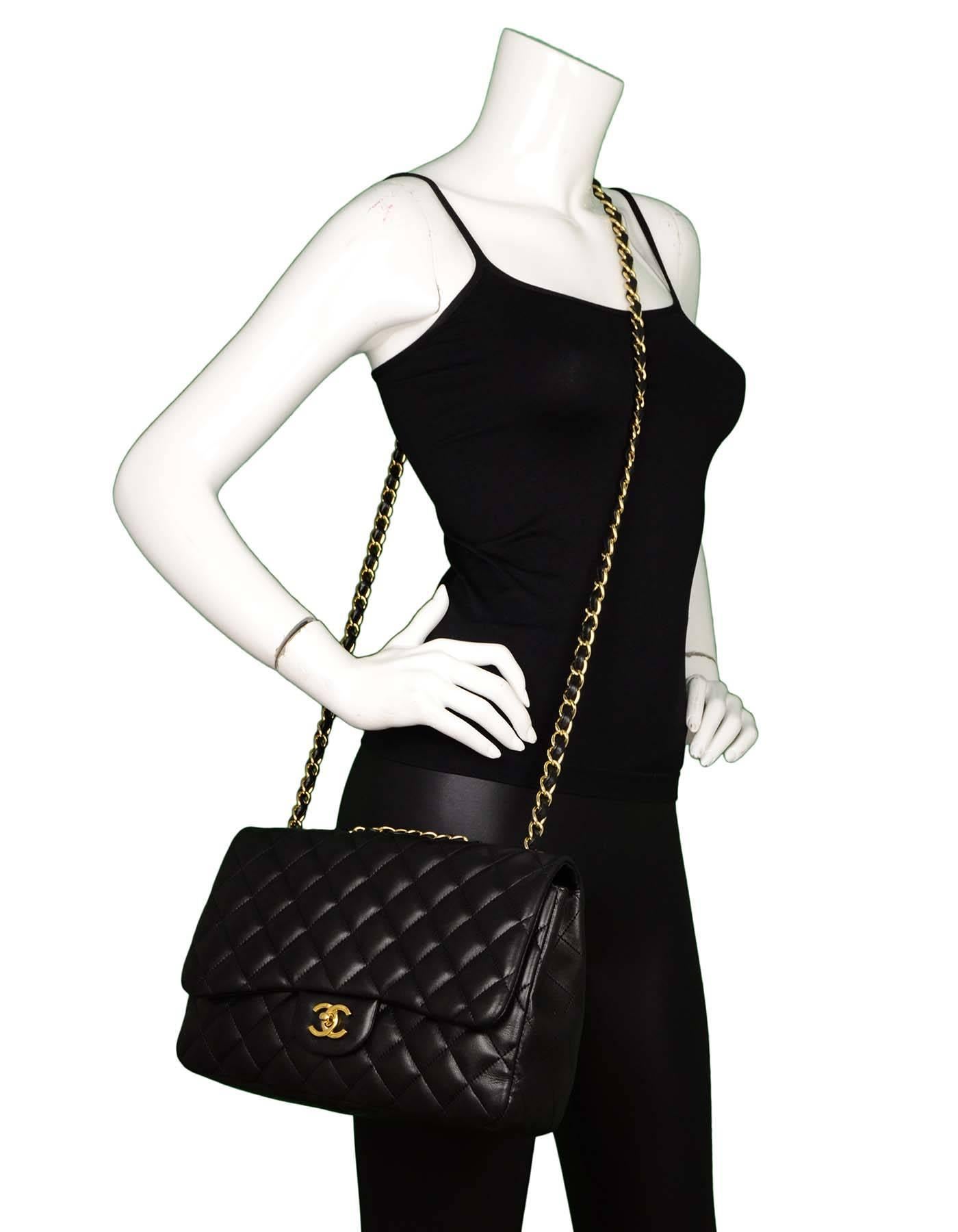 Chanel Black Lambskin Leather Single Flap Jumbo Bag with GHW 5