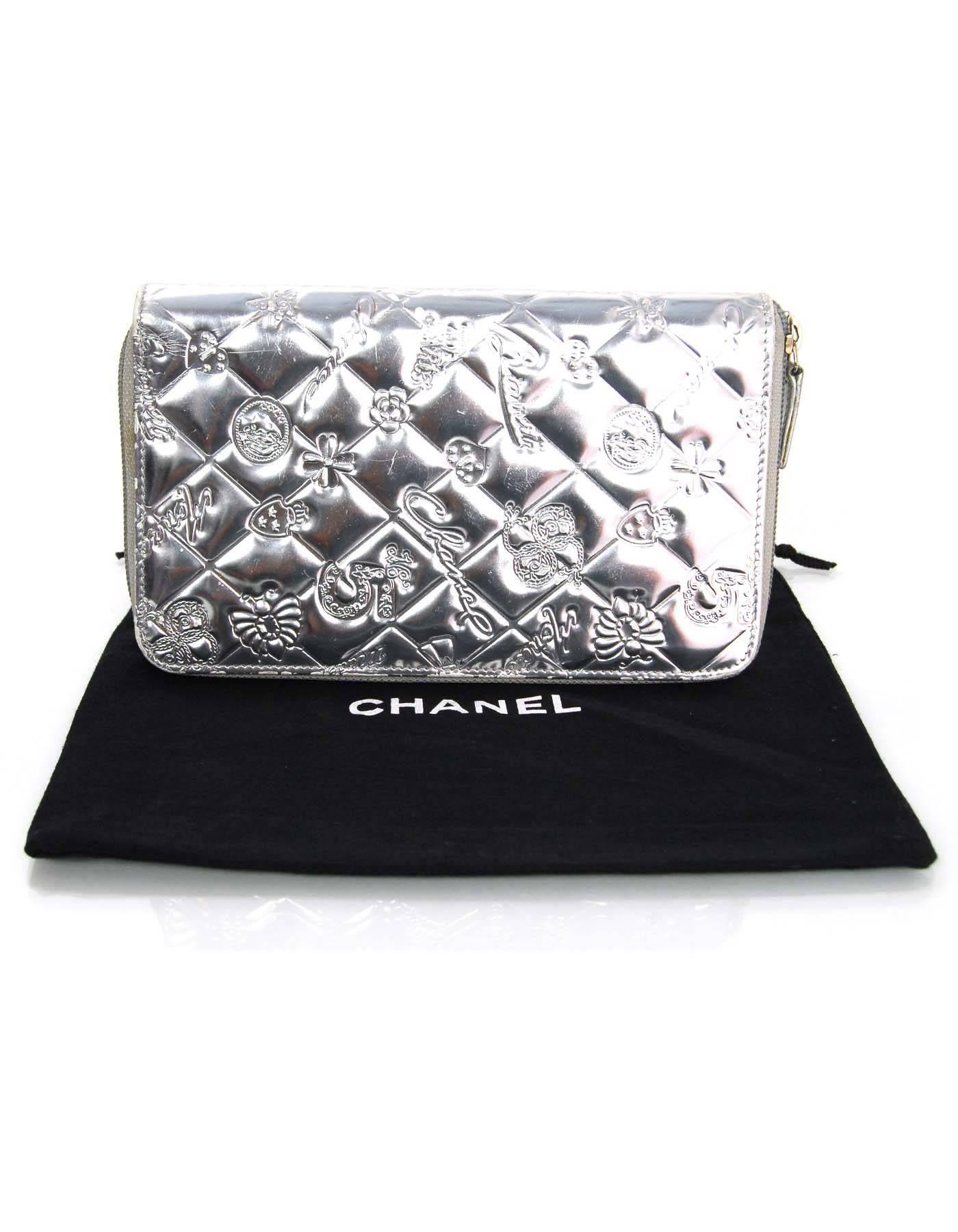 Chanel Silver Mirror Icons Zip Around XL Organizer Wallet 6