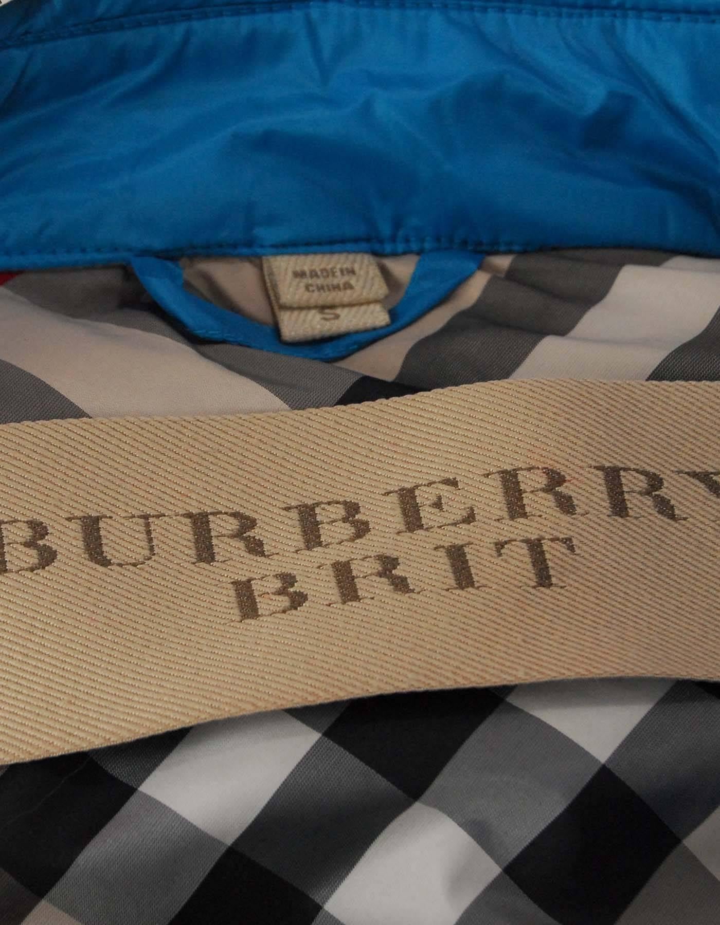 Burberry Brit Turquoise Puffer Jacket Sz S In Good Condition In New York, NY