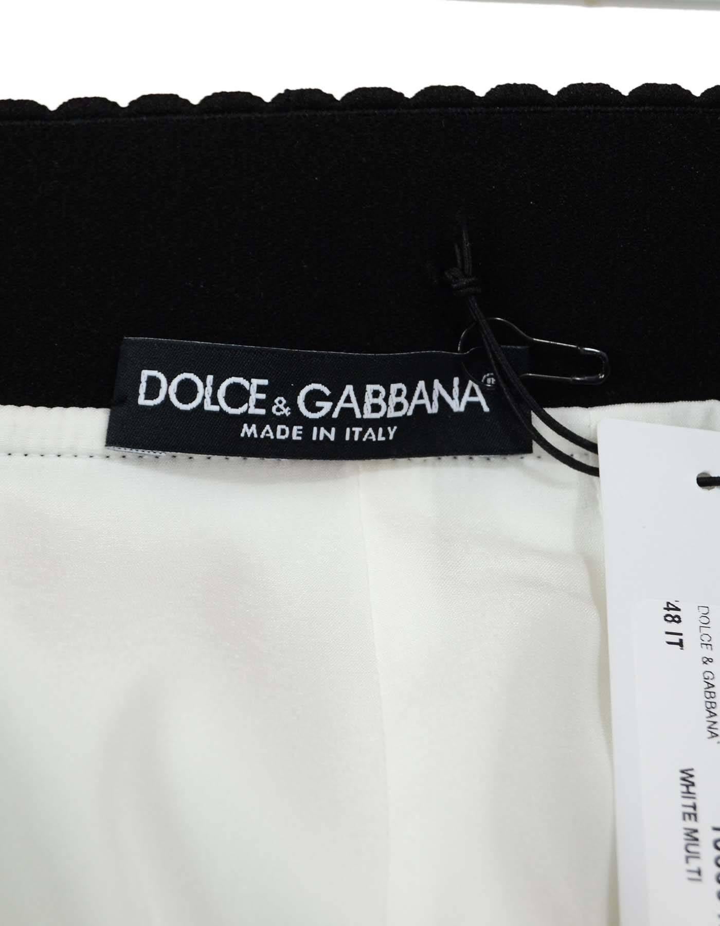 Dolce & Gabbana White Skirt with Floral Motif Sz 48 NWT rt. $1, 395 In Excellent Condition In New York, NY