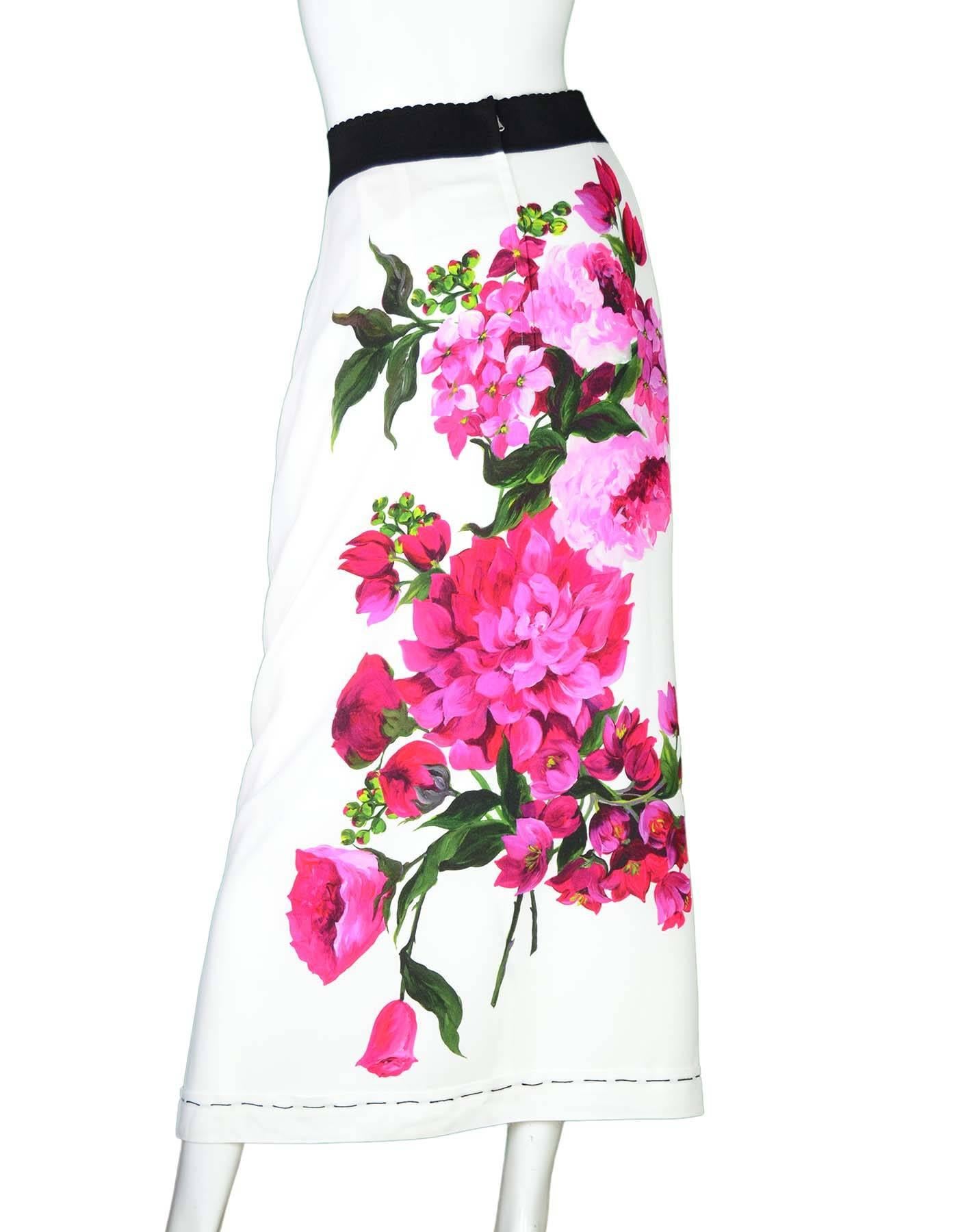 Gray Dolce & Gabbana White Skirt with Floral Motif Sz 48 NWT rt. $1, 395