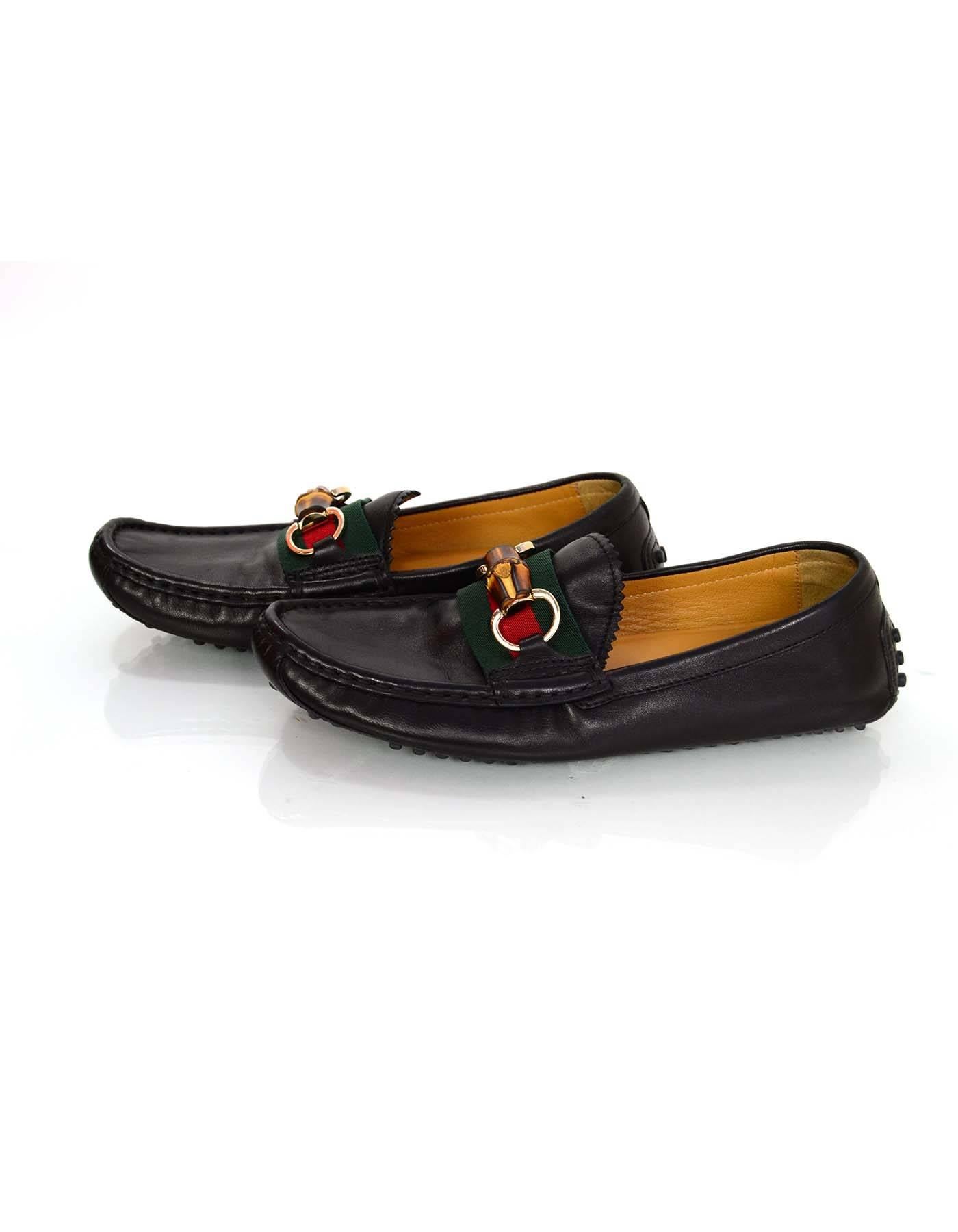 Gucci Black Leather Loafers Sz 36.5

Features red and green web and bamboo horsebit detail

Made In: Italy
Color: Black, red, green
Materials: Leather
Closure/Opening: Slide on
Overall Condition: Excellent pre-owned condition with the