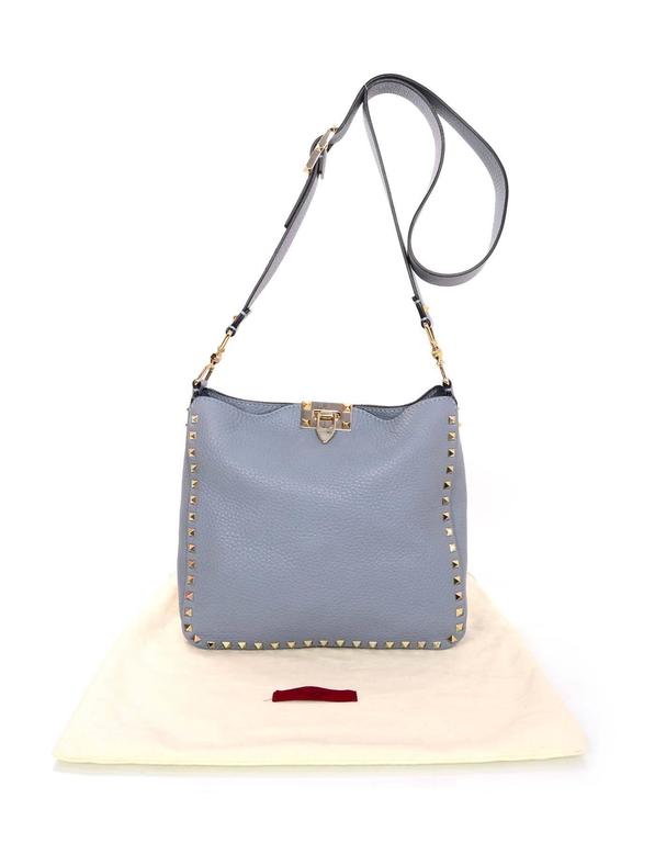 Valentino 2016 Slate Blue Rockstud Hobo Messenger Crossbody Bag For