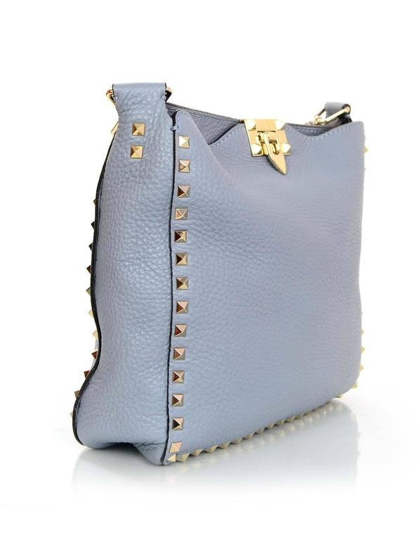 Valentino 2016 Slate Blue Rockstud Hobo Messenger Crossbody Bag For