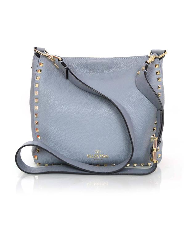 Valentino 2016 Slate Blue Rockstud Hobo Messenger Crossbody Bag For