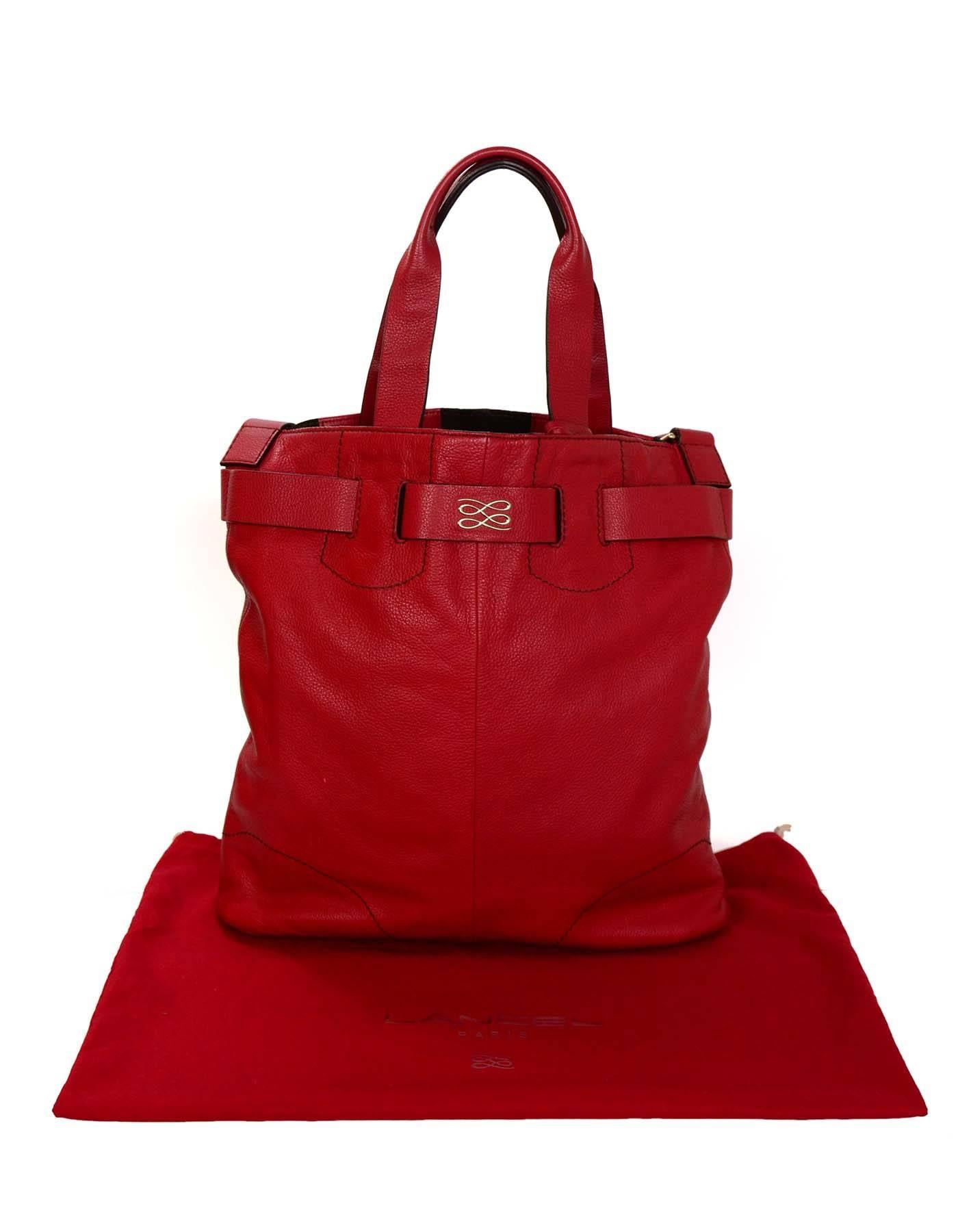  Lancel Red Leather Tote Bag w. Crossbody Strap 5