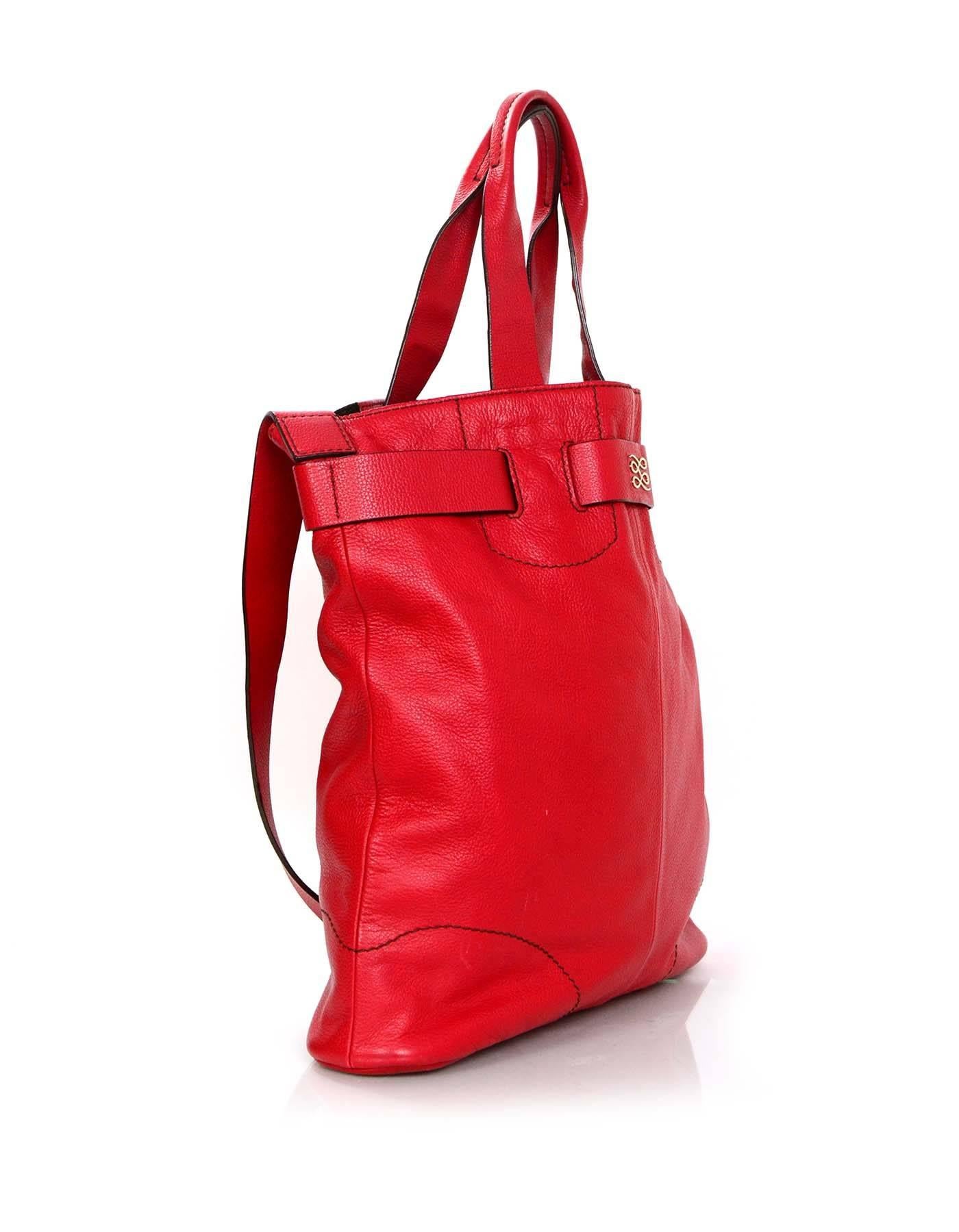  Lancel Red Leather Tote Bag w. Crossbody Strap In Excellent Condition In New York, NY