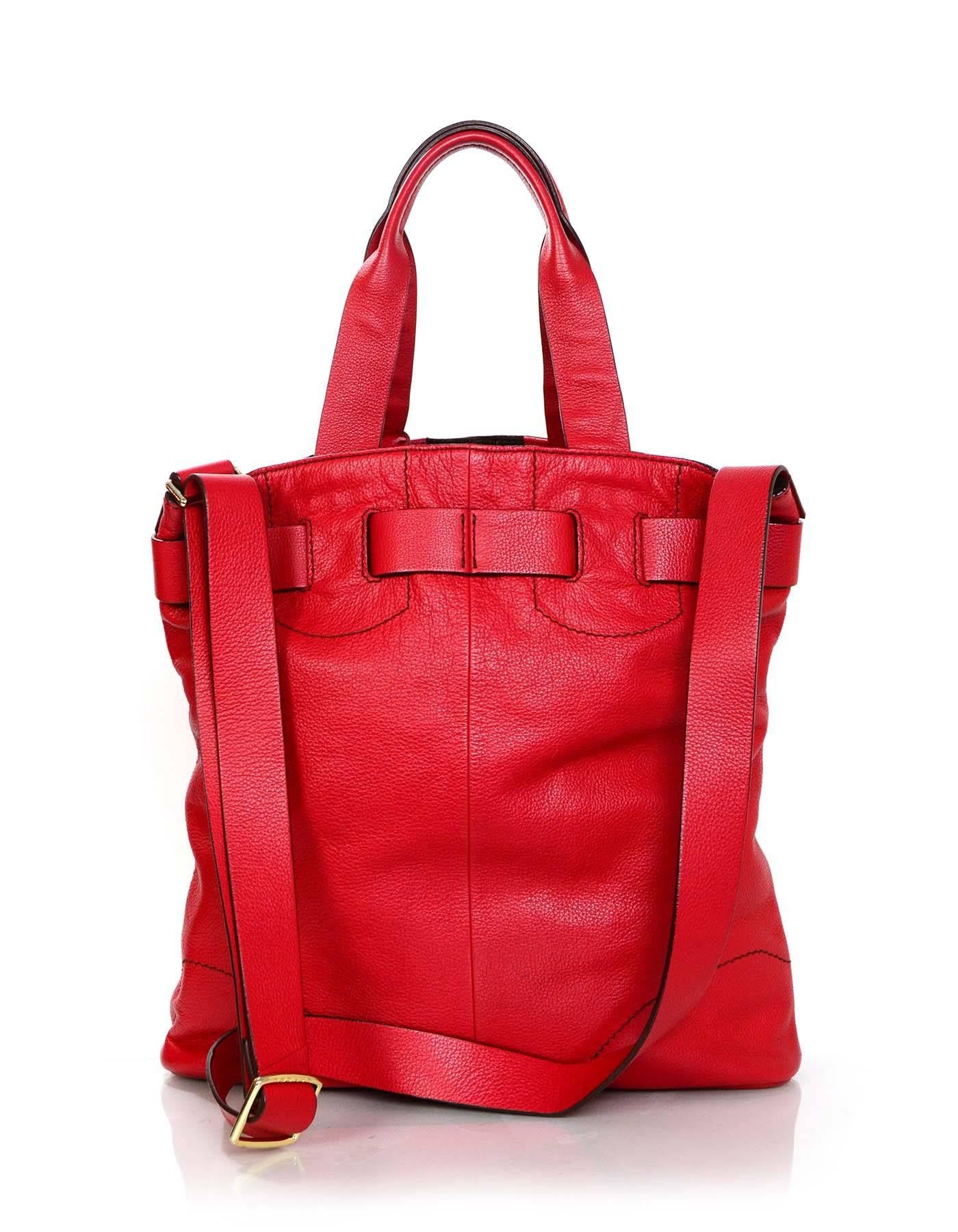 Women's  Lancel Red Leather Tote Bag w. Crossbody Strap