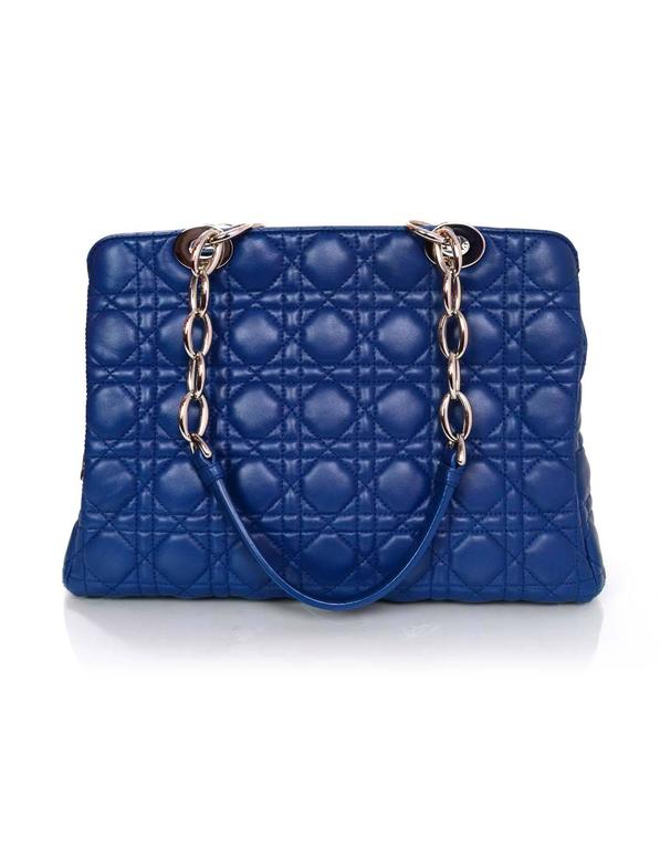 Christian Dior Marine Blue Cannage Quilted Soft Leather Zipper Shopping ...