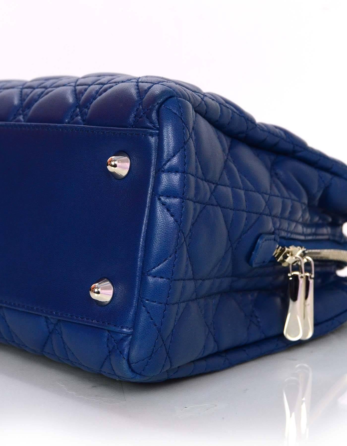 Women's Christian Dior Marine Blue Cannage Quilted Soft Leather Zipper Shopping Tote Bag