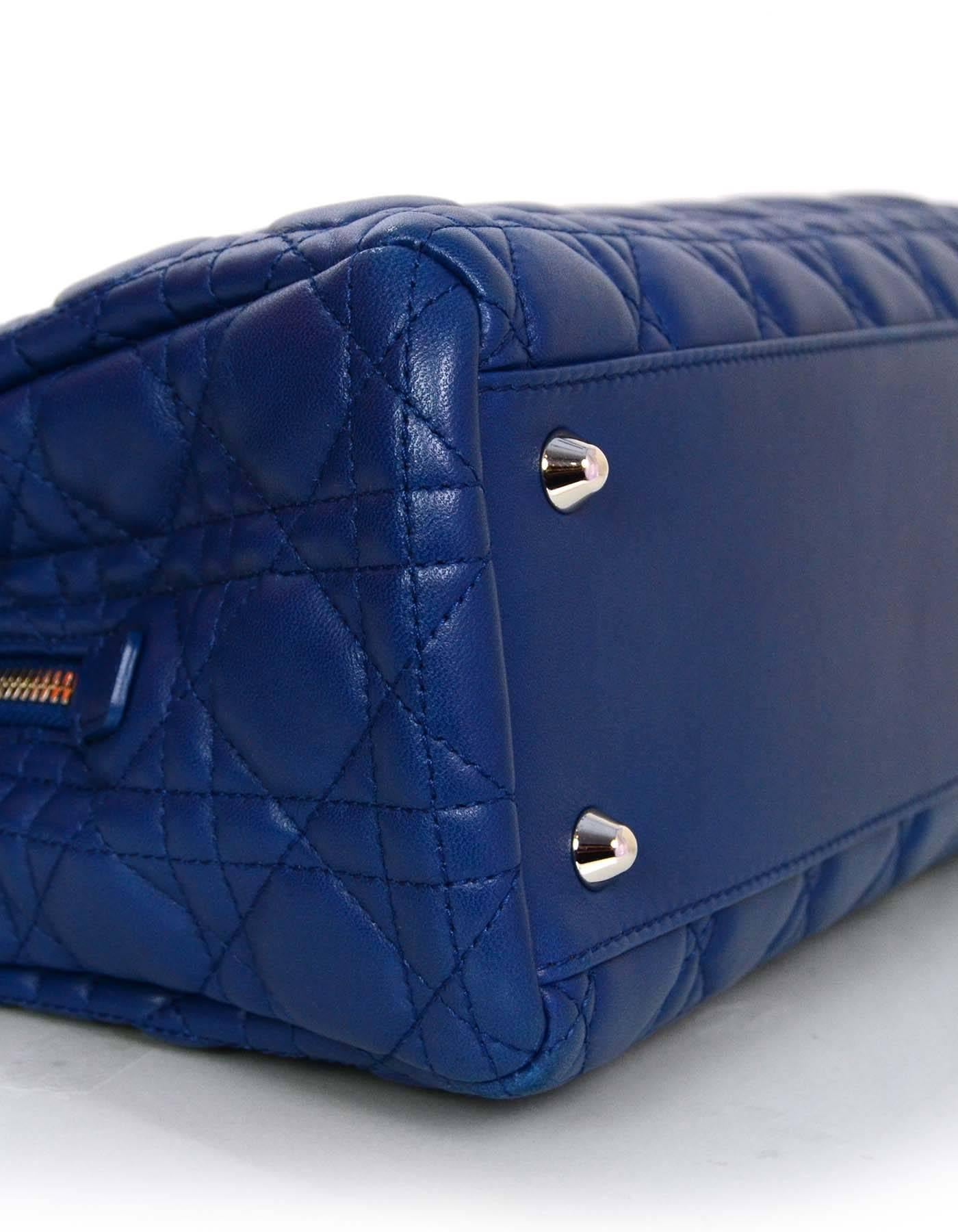Christian Dior Marine Blue Cannage Quilted Soft Leather Zipper Shopping Tote Bag In Excellent Condition In New York, NY
