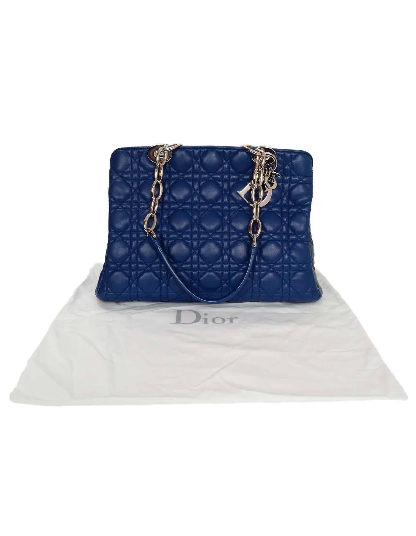 Christian Dior Marine Blue Cannage Quilted Soft Leather Zipper Shopping Tote Bag 4