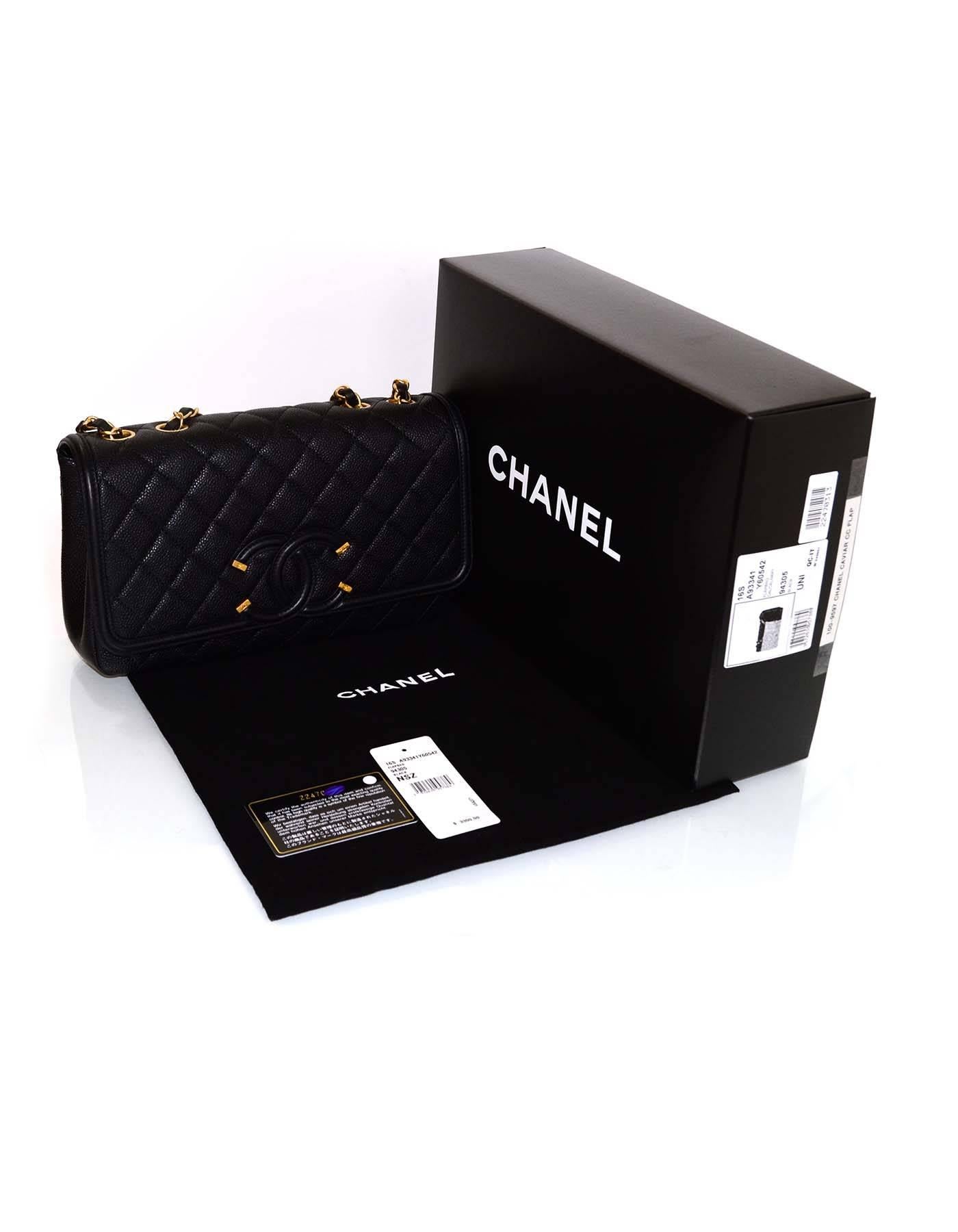 Chanel 2016 Black Quilted Caviar Leather Filigree CC Flap Bag 3