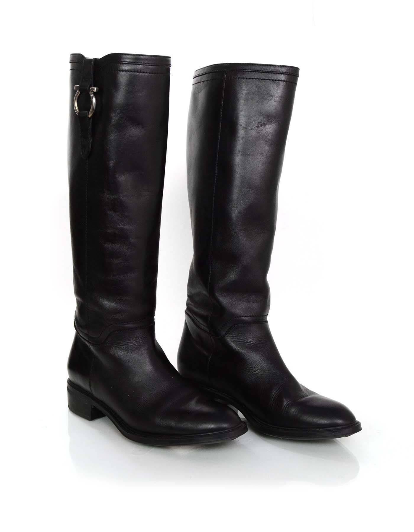 Women's Salvatore Ferragamo Black Leather Boots Sz 5.5
