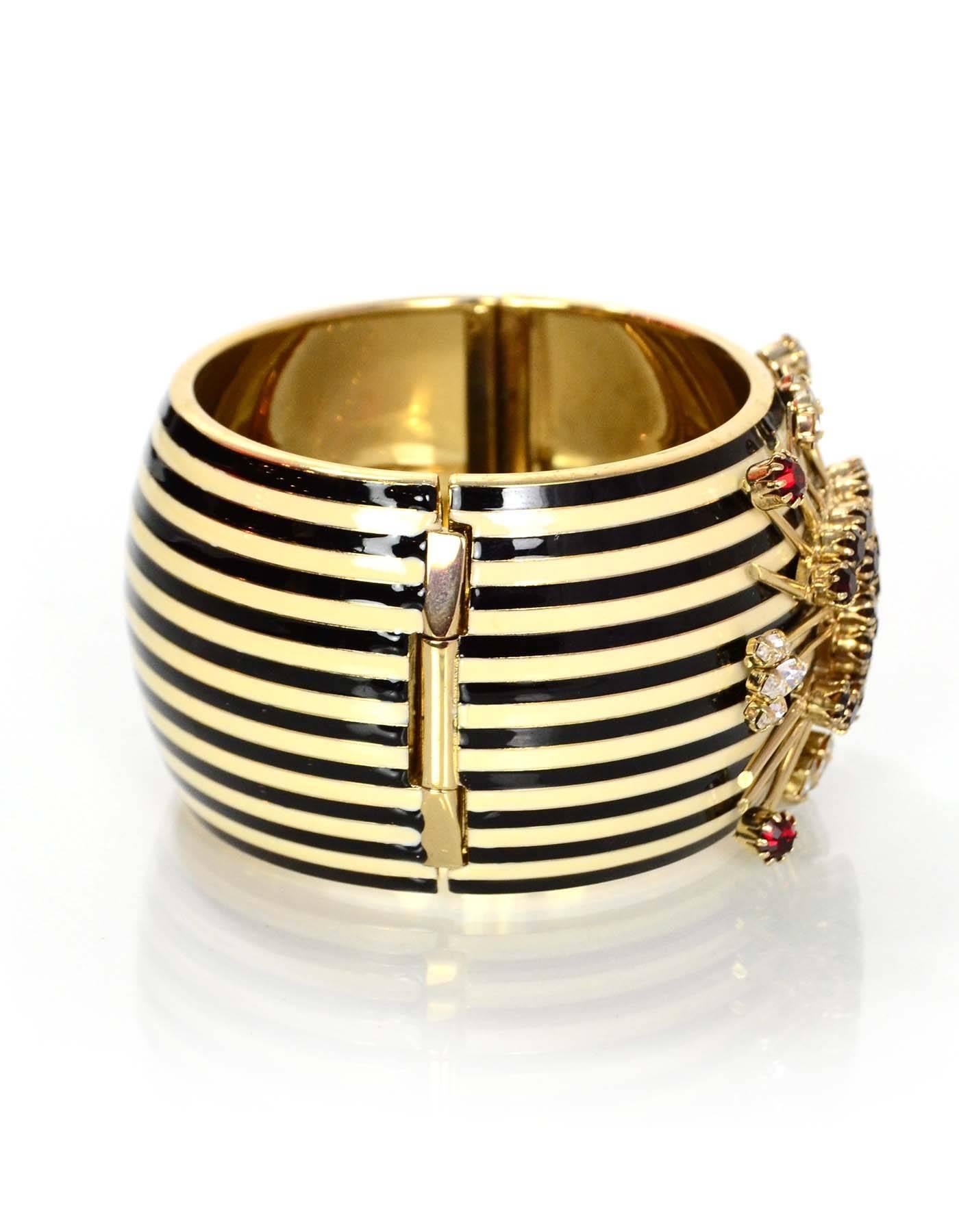 Chanel Black/Ivory Natutical Striped CC Cuff Bracelet In Excellent Condition In New York, NY