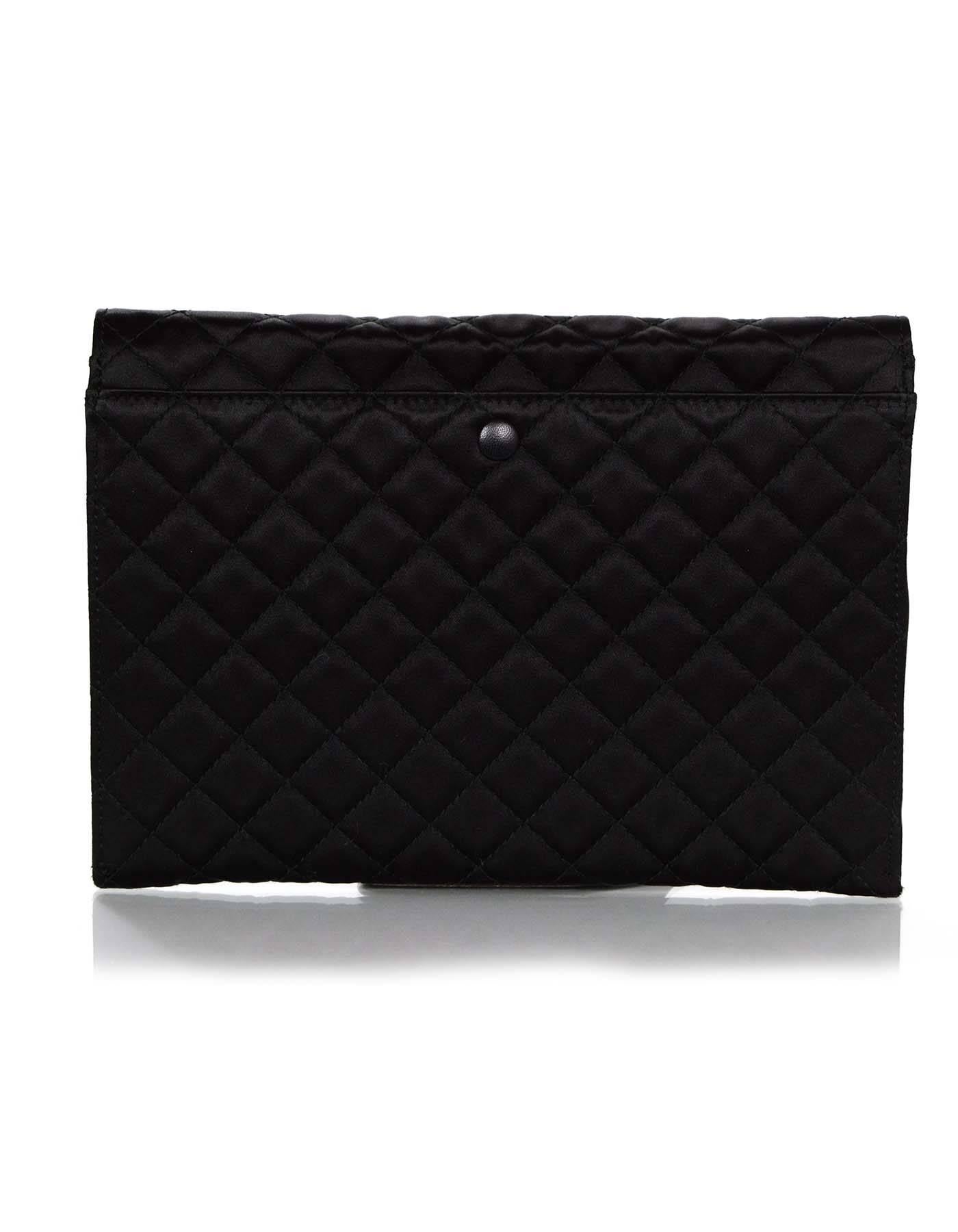 Jil Sander Black Quilted Satin Clutch Bag  In Excellent Condition In New York, NY