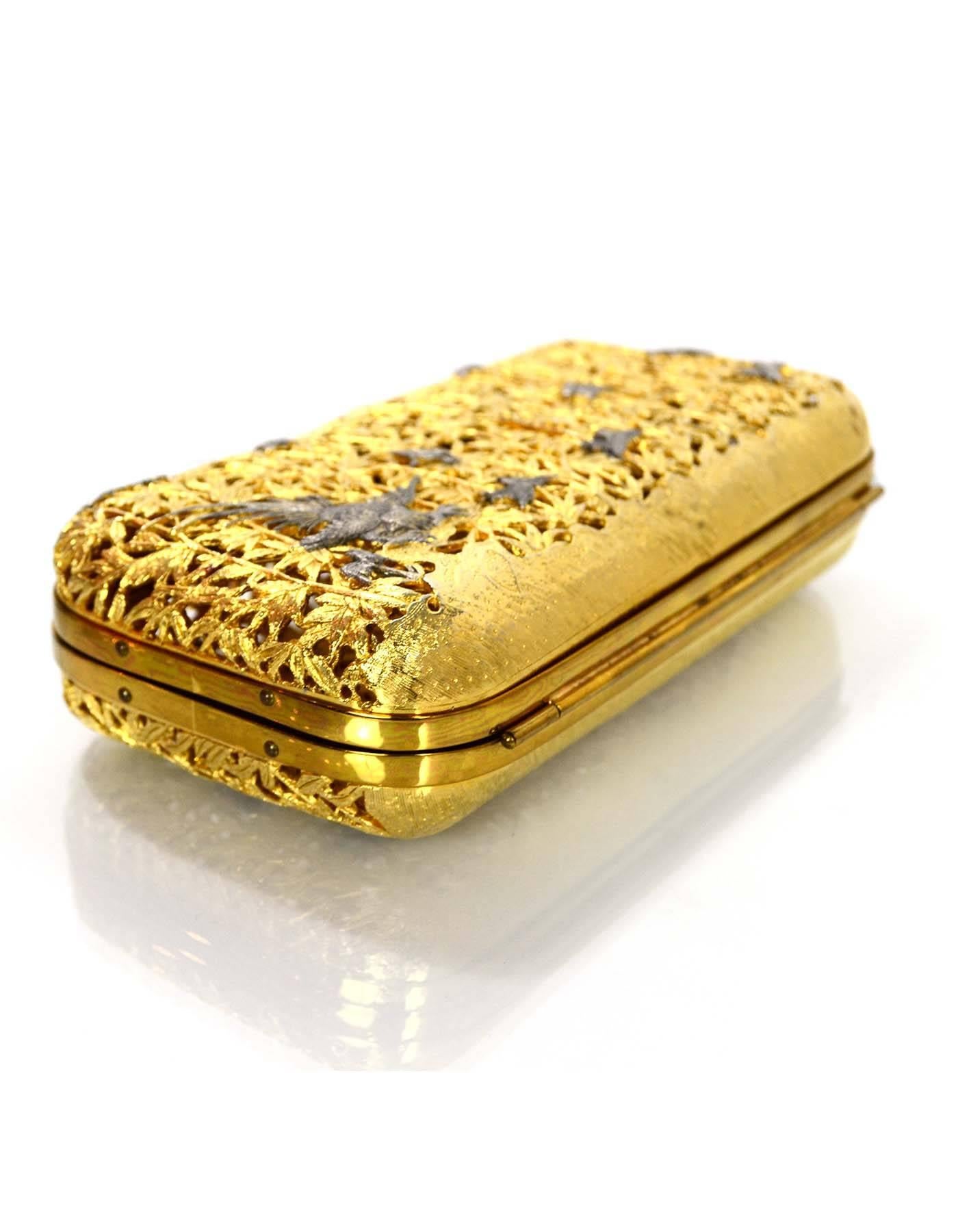 Judith Leiber Vintage Gold Metal Hard Case Minaudiere w/ Strap In Excellent Condition In New York, NY