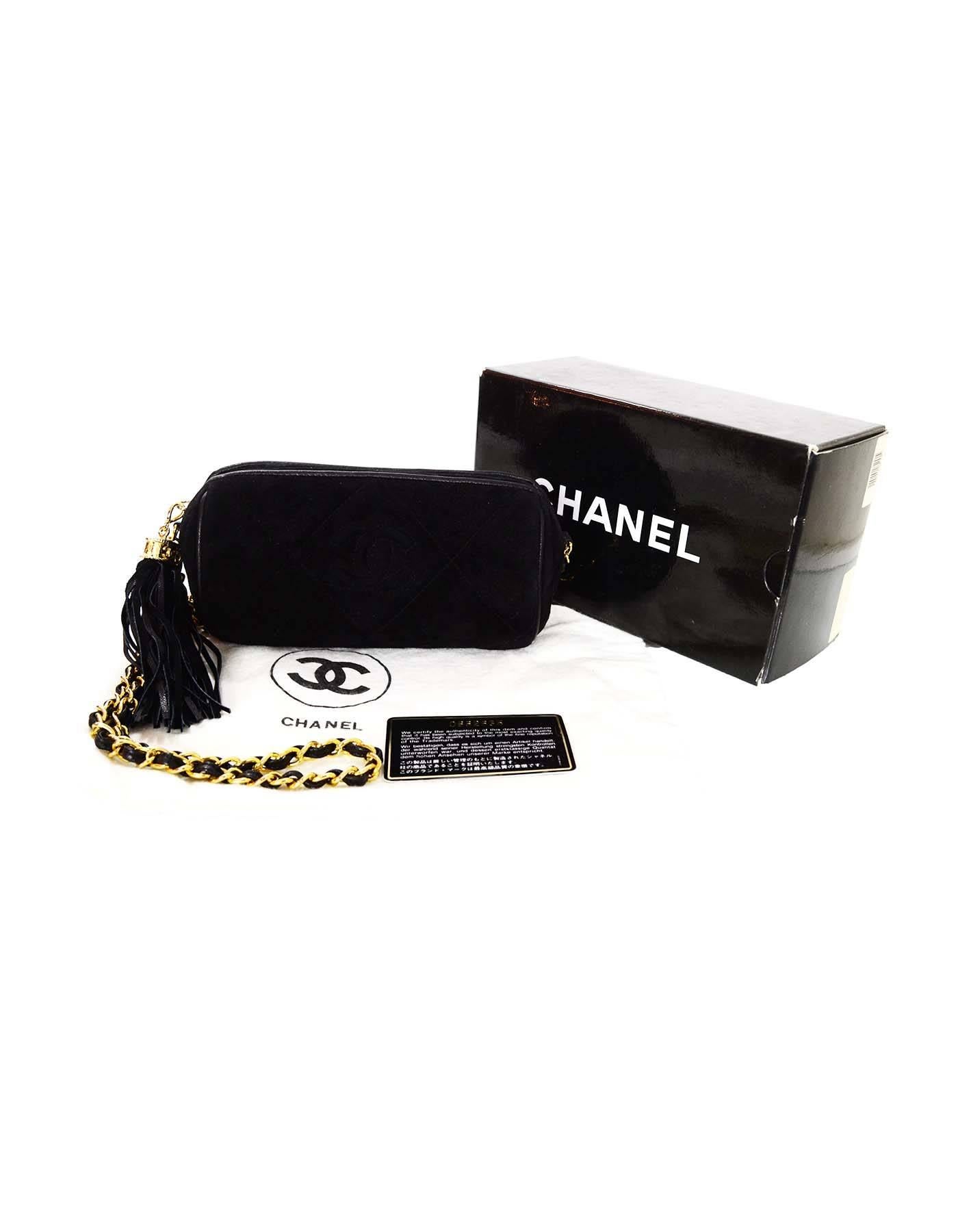 Chanel Vintage Black Quilted Suede Mini Barrel Crossbody Bag  4