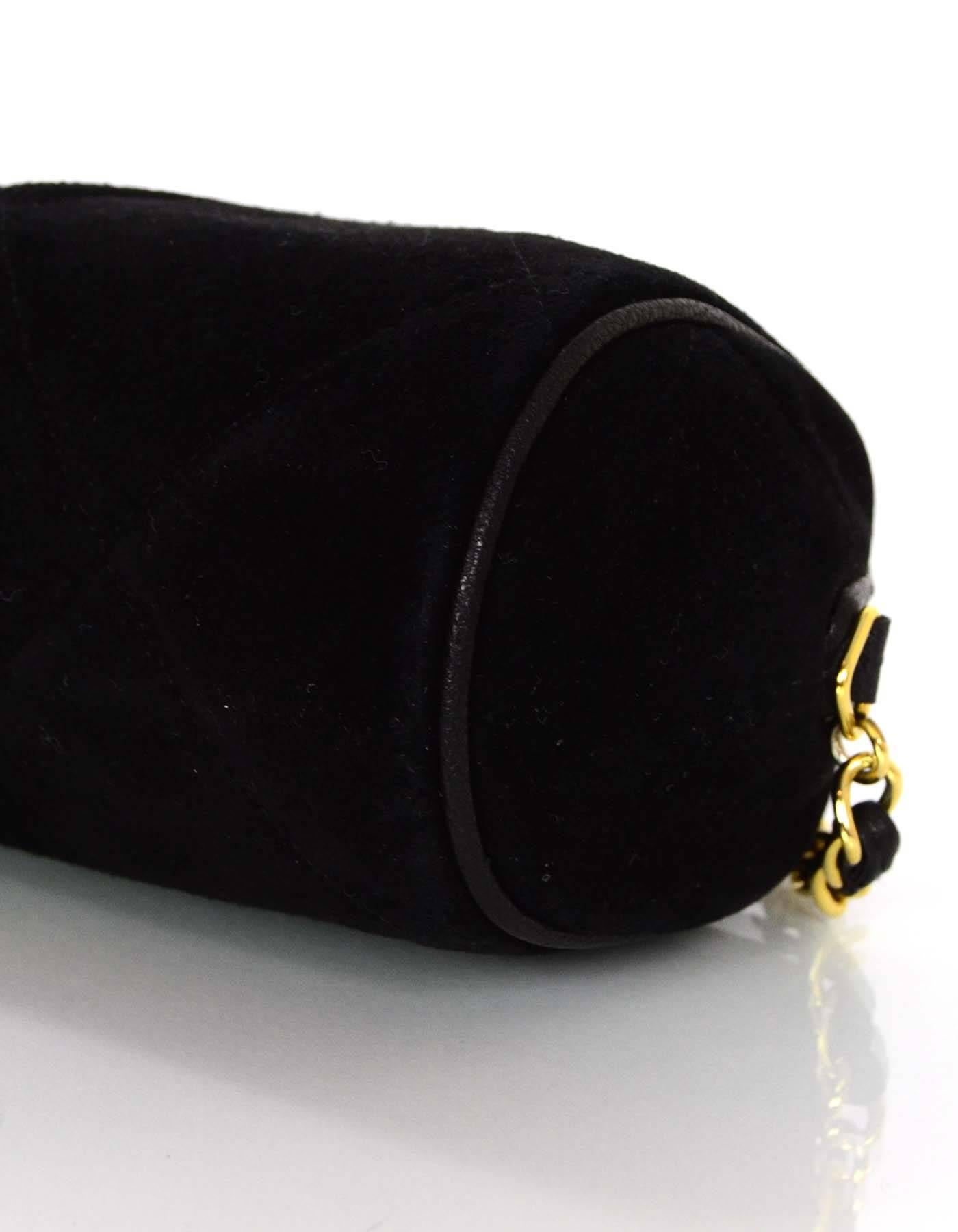 Chanel Vintage Black Quilted Suede Mini Barrel Crossbody Bag  In Excellent Condition In New York, NY
