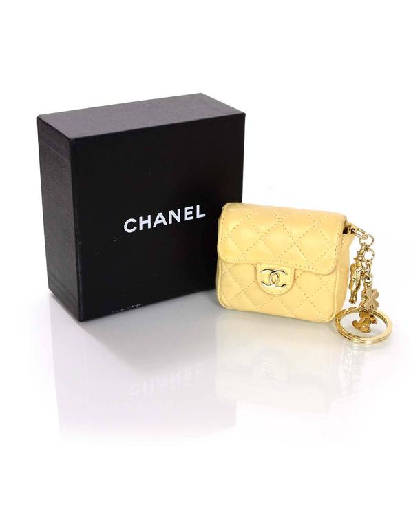 Chanel Beige Quilted Mini Flap Bag Key Ring/ Bag Charm For Sale at