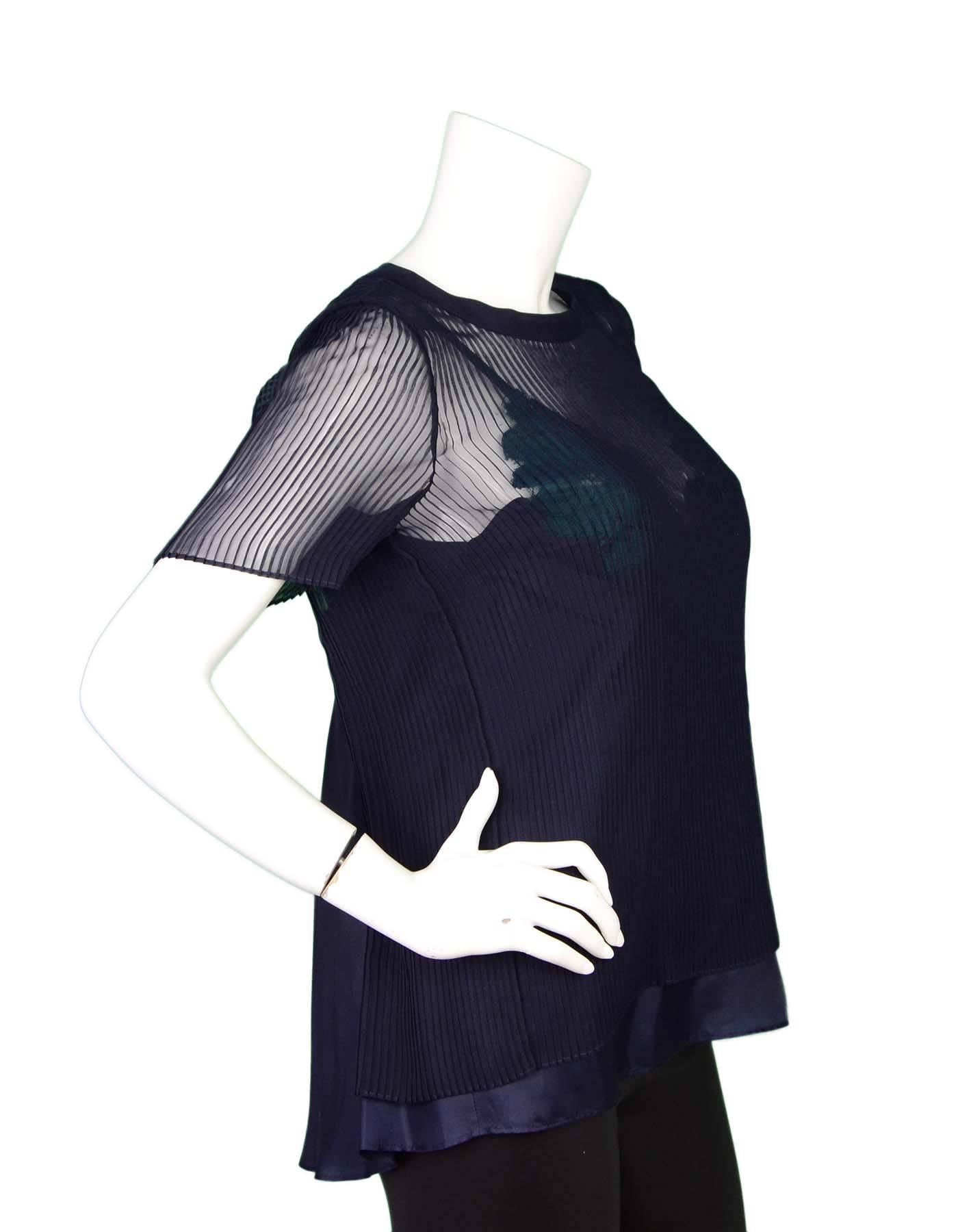 Sacai Navy Pleated Sheer Top w/ Lace Cami Detail Sz S In Excellent Condition In New York, NY