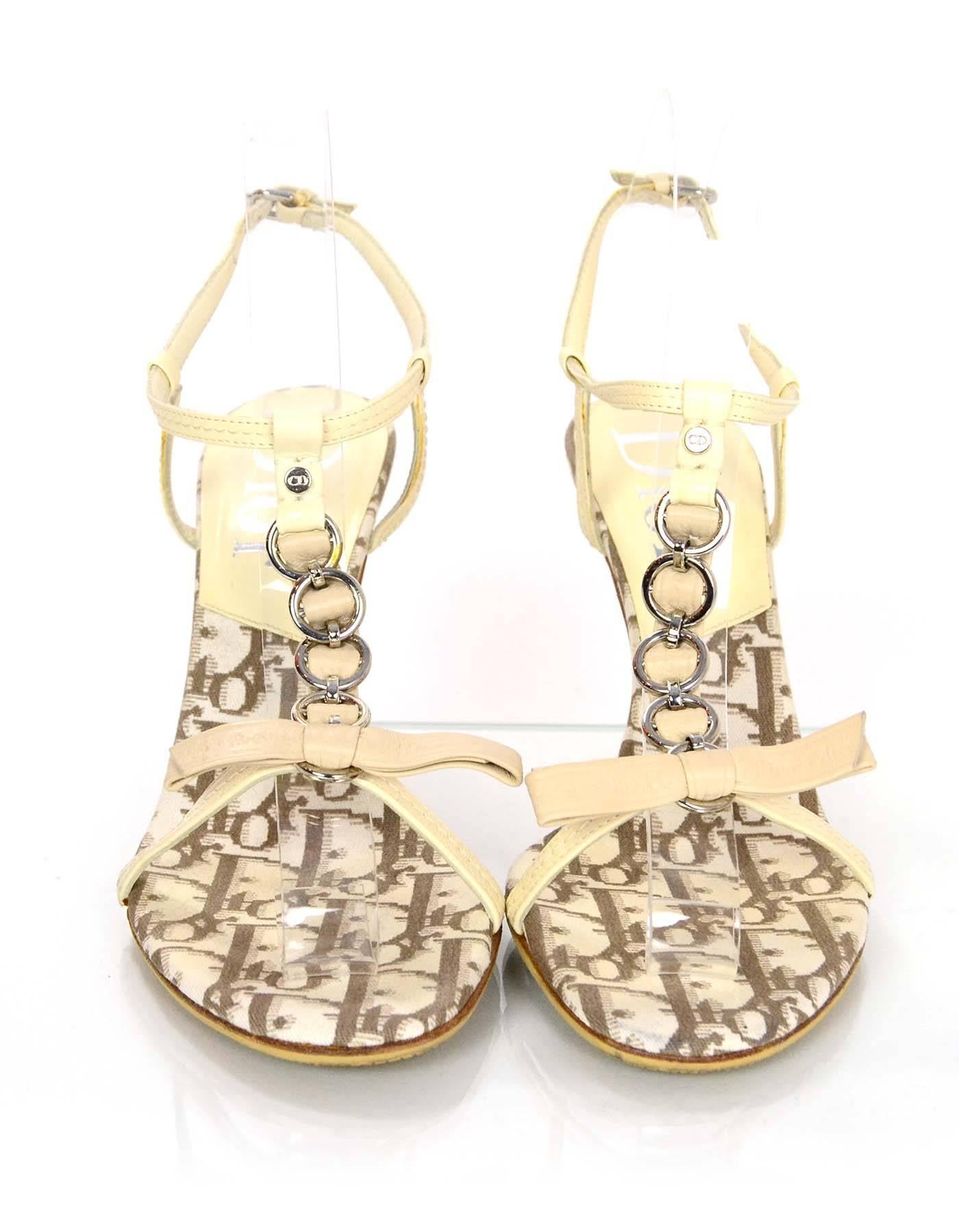 Beige Christian Dior Cream T-Strap Bow Sandals Sz 36.5