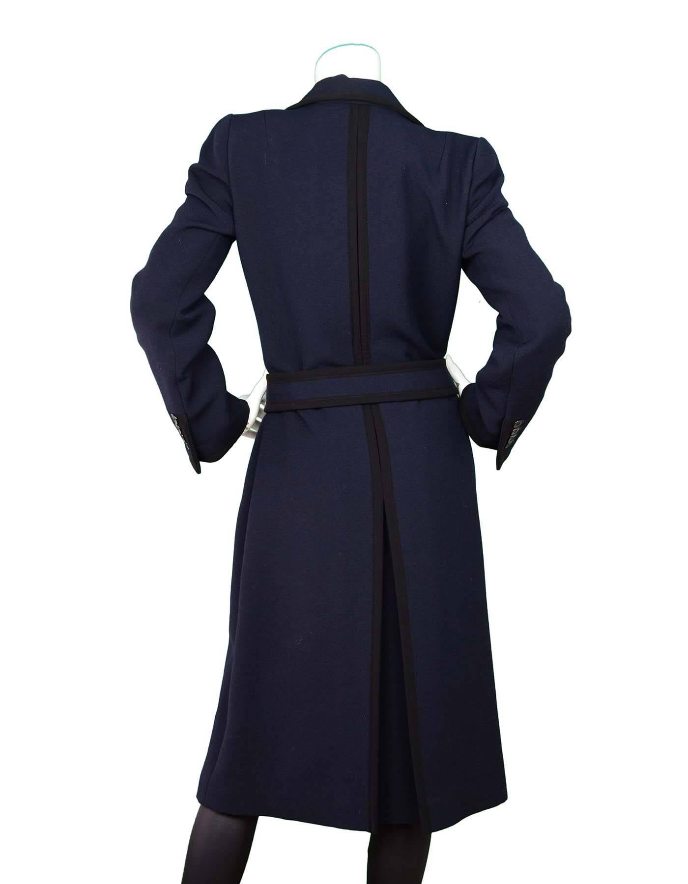 Dolce & Gabbana Navy and Black Wool Double Breasted Coat w/ Belt Sz 40 In Excellent Condition In New York, NY